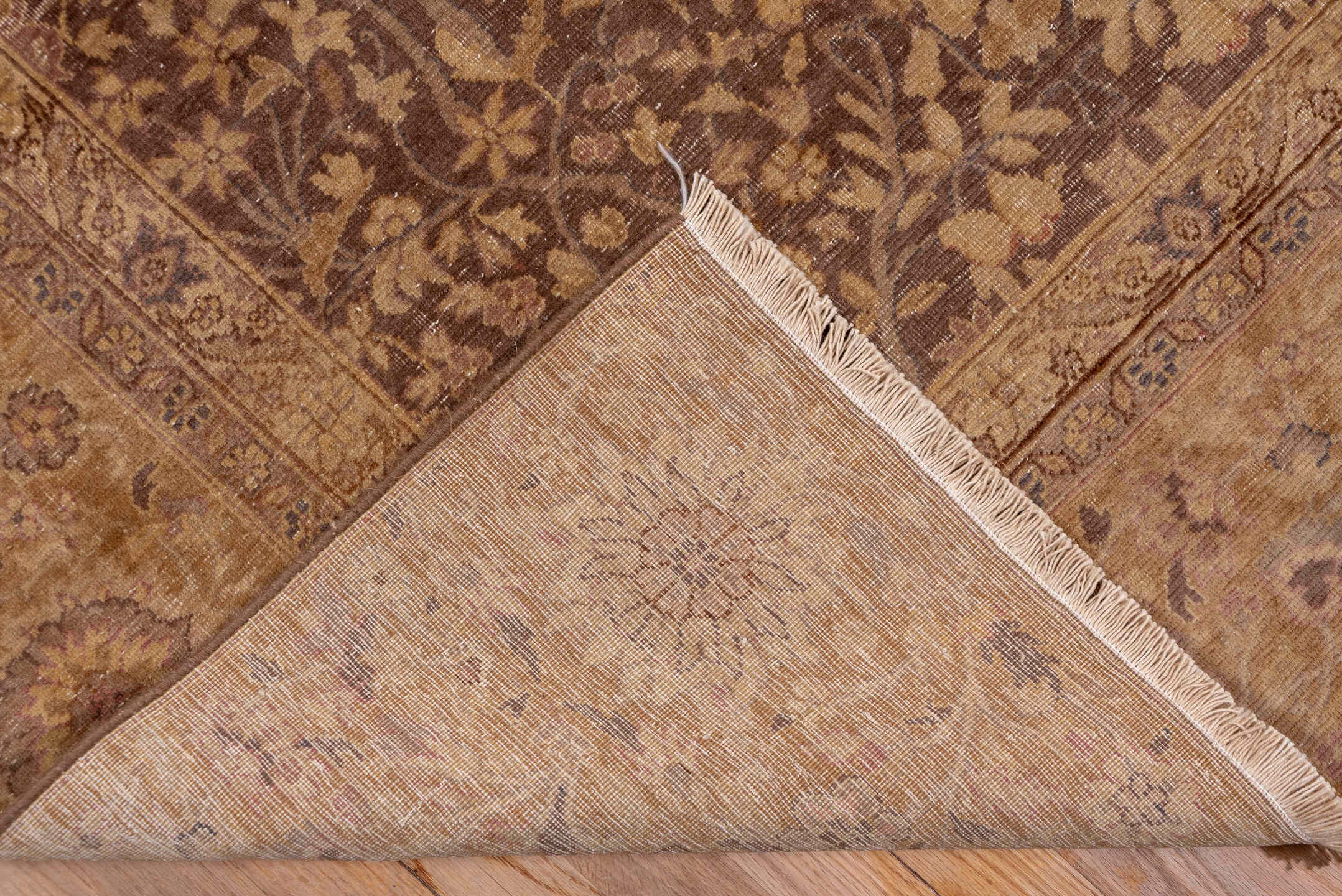 12' x 16' one-of-a-kind handmade antique Sivas oversize rug. Color palette: brown, camel, taupe, beige, ivory, rose