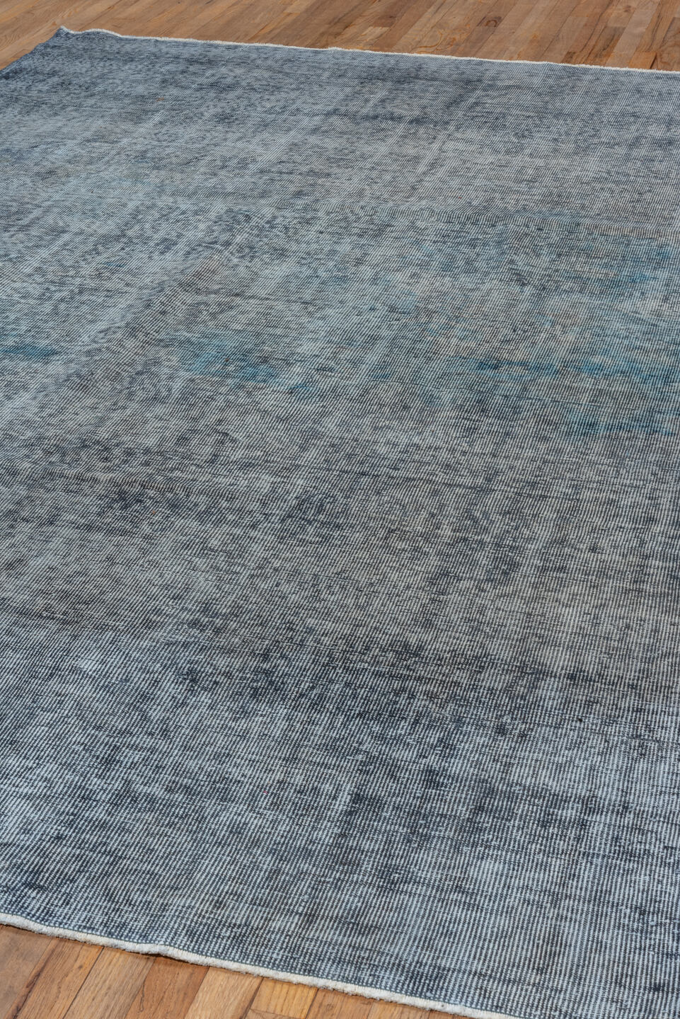 7' x 10' one-of-a-kind handmade vintage Overdyed large size rug. Color palette: blue, dark gray, dim gray, gray, light blue