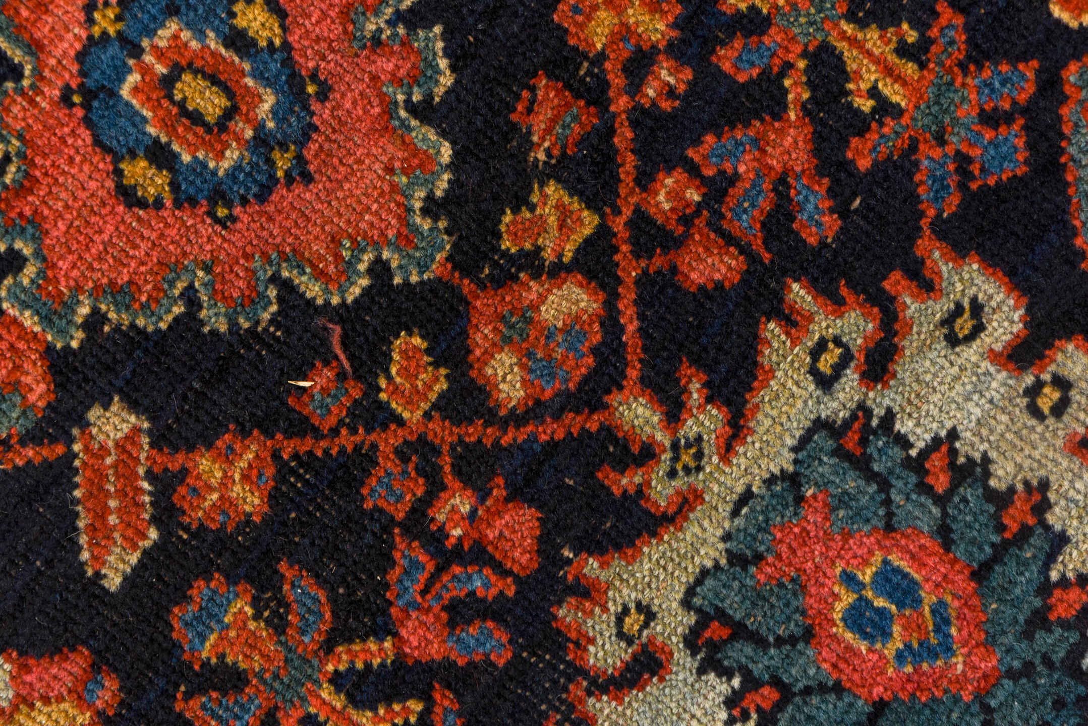 14' x 19' one-of-a-kind handmade antique Sultanabad oversize rug. Color palette: navy, rust, ivory, sky blue, terra cotta
