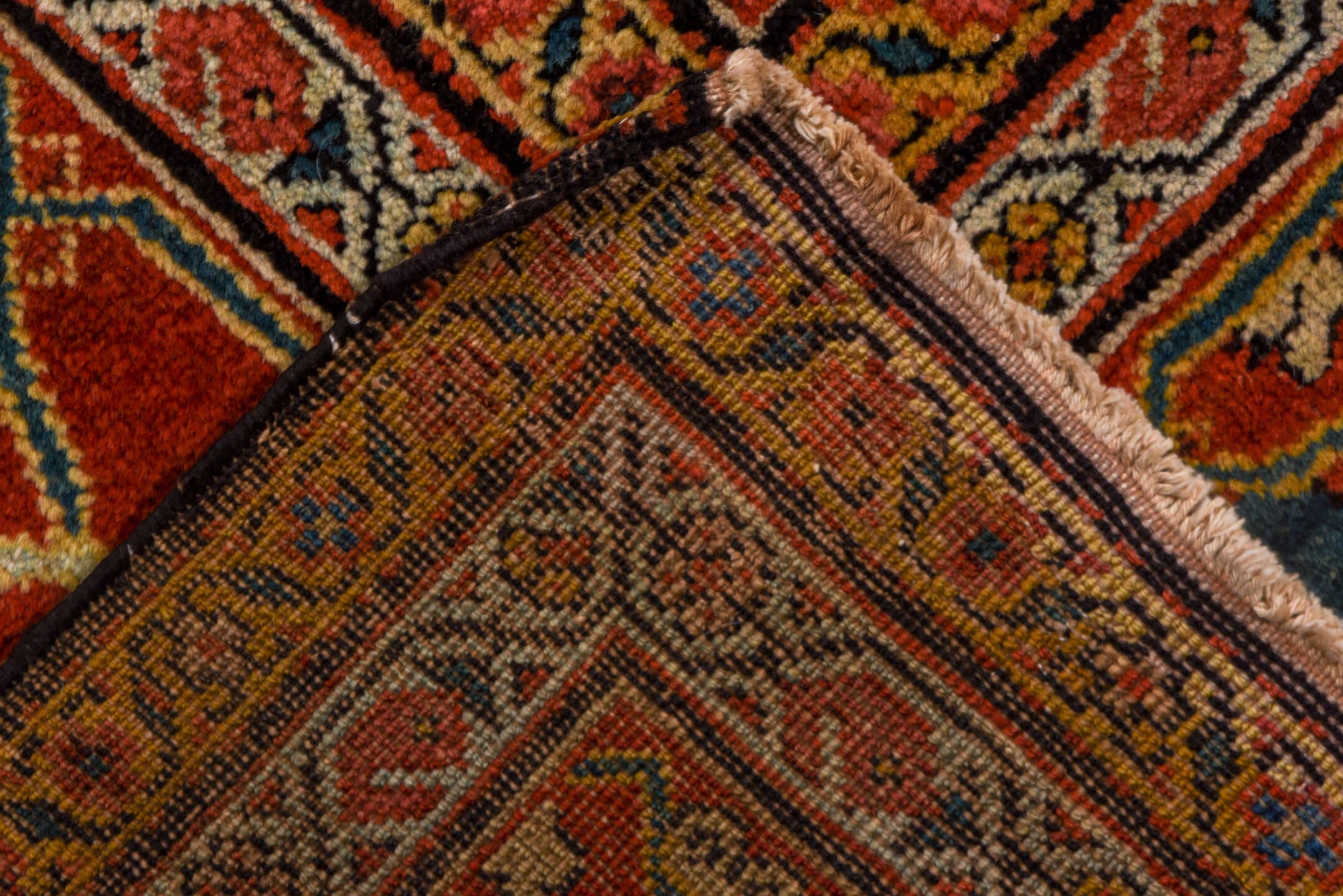 14' x 19' one-of-a-kind handmade antique Sultanabad oversize rug. Color palette: navy, rust, ivory, sky blue, terra cotta