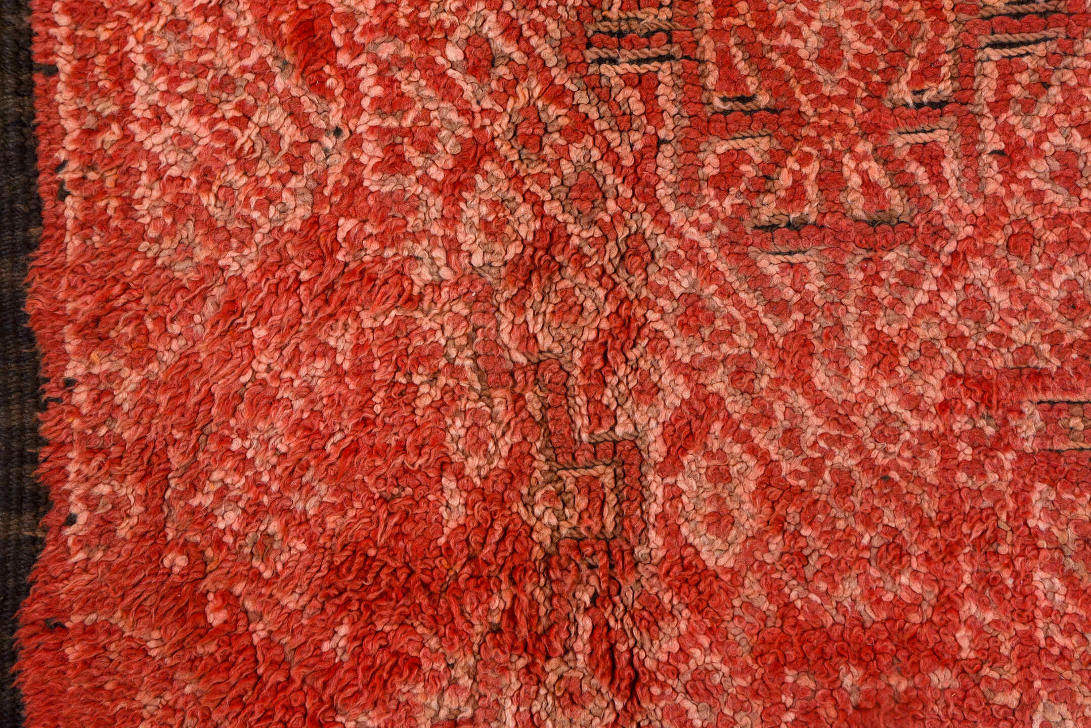 6' x 10' one-of-a-kind handmade vintage Moroccan large size rug. Color palette: brown, pink, red