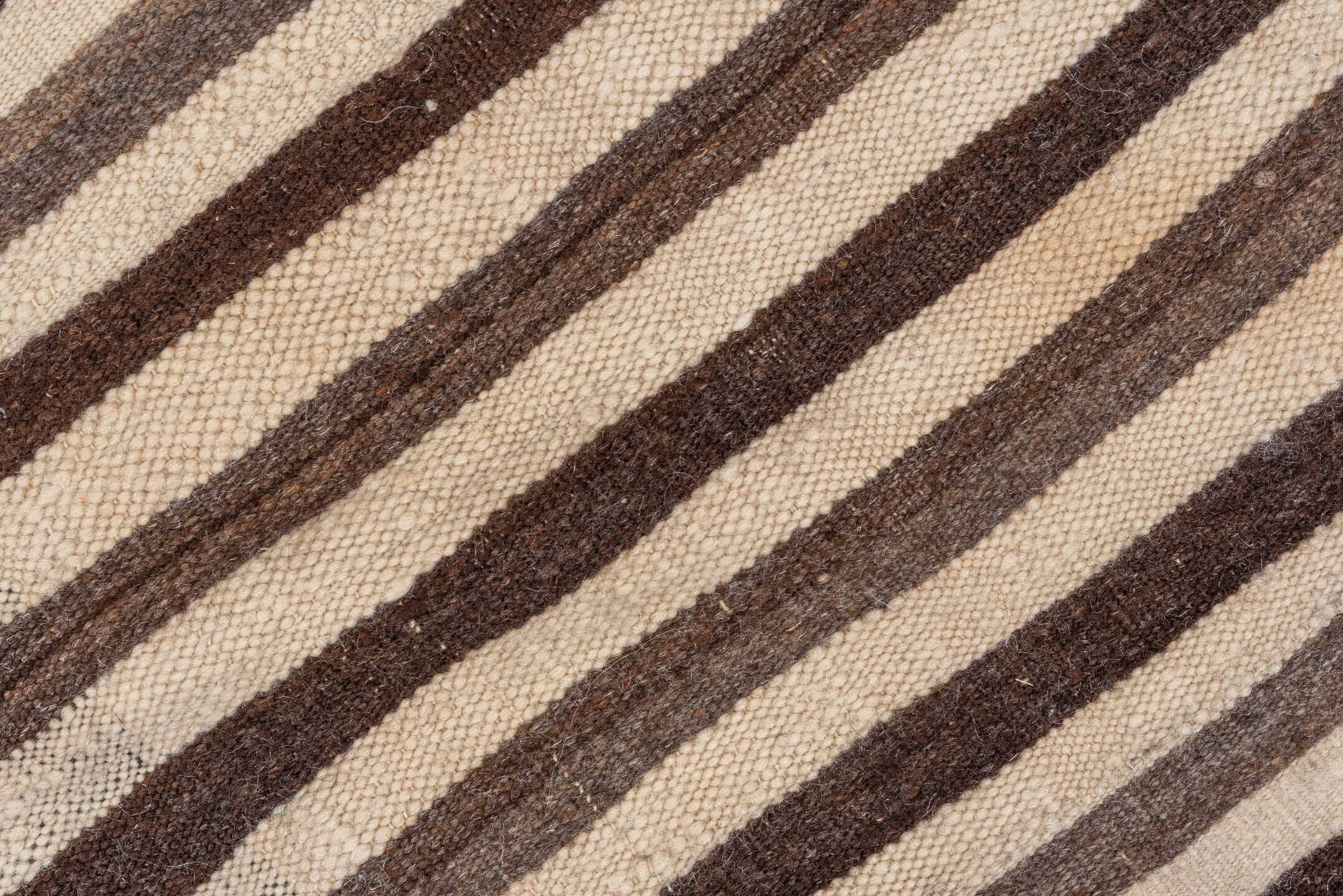 3' x 6' one-of-a-kind handmade vintage Blanket small size rug. Color palette: ivory, brown, taupe, charcoal, beige, gray