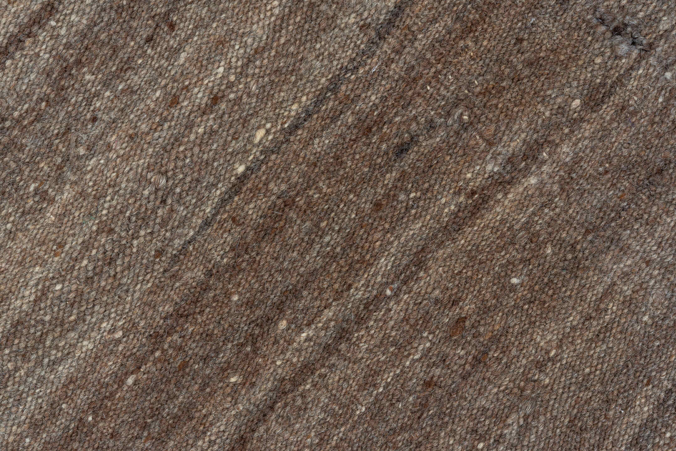 4' x 9' one-of-a-kind handmade vintage Blanket runner rug. Color palette: brown, gray, light gray, off-white, pink, snow