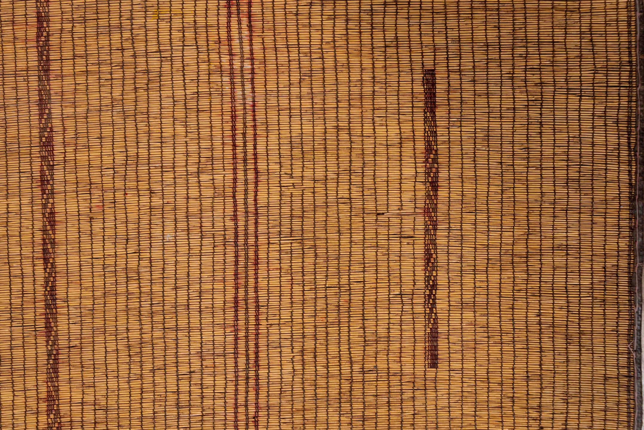 7' x 16' one-of-a-kind handmade vintage Tuareg rug. Color palette: camel, brown, tan, ochre, beige, gold