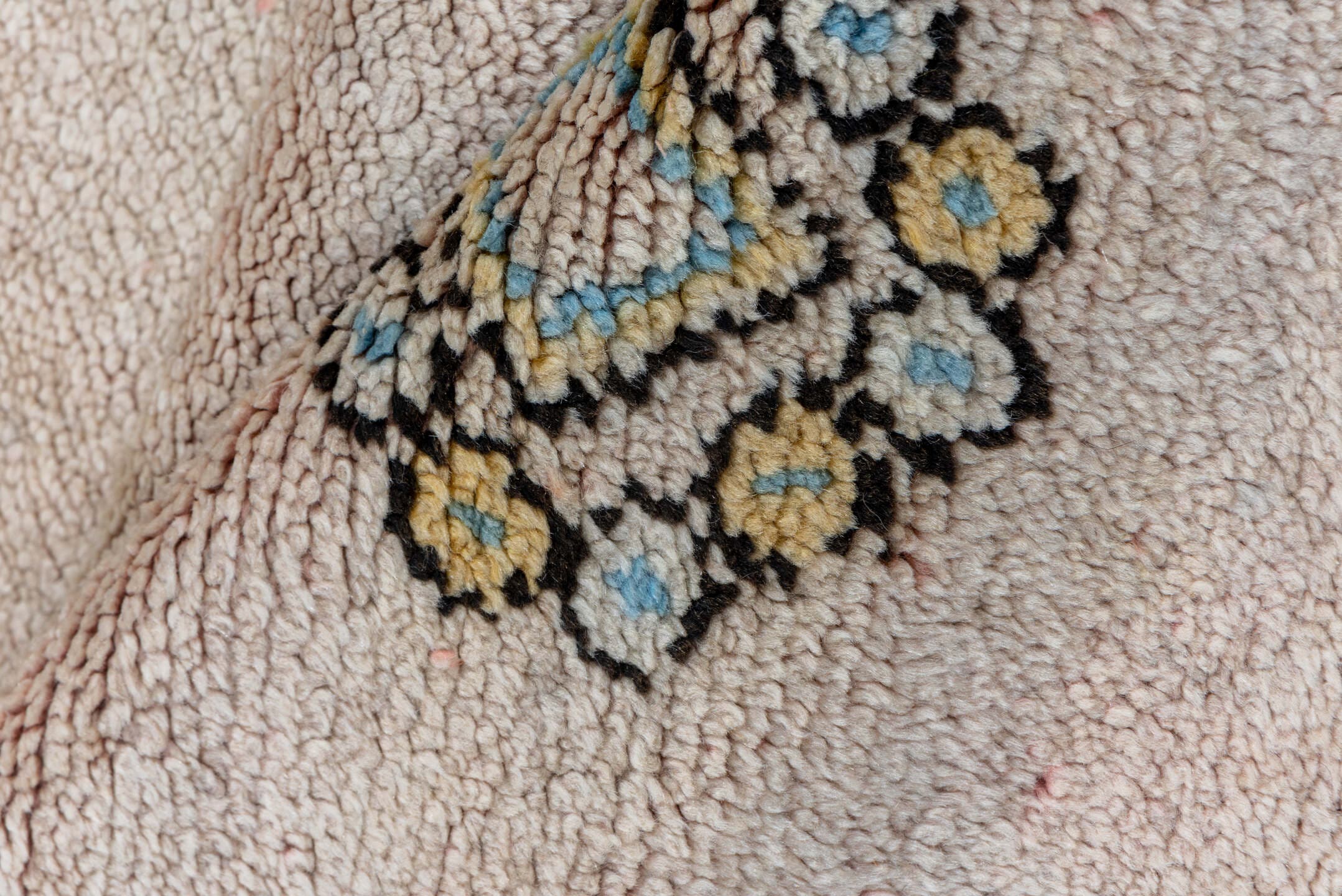 5' x 6' one-of-a-kind handmade vintage Moroccan rug. Color palette: ivory, brown, sky_blue, camel, pale_blue, light blue