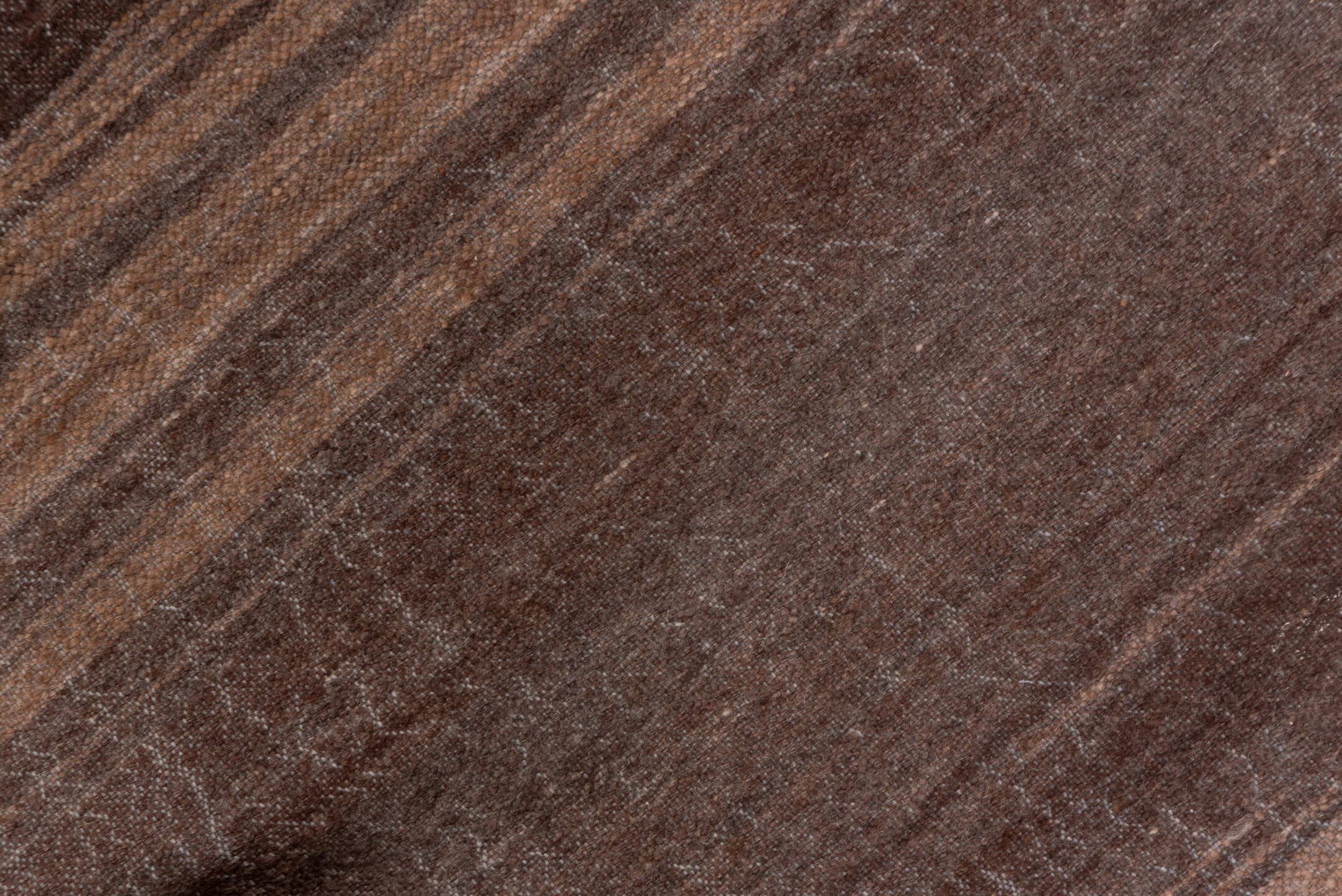 4' x 6' one-of-a-kind handmade vintage Blanket small size rug. Color palette: brown, taupe, charcoal, camel, beige, gray