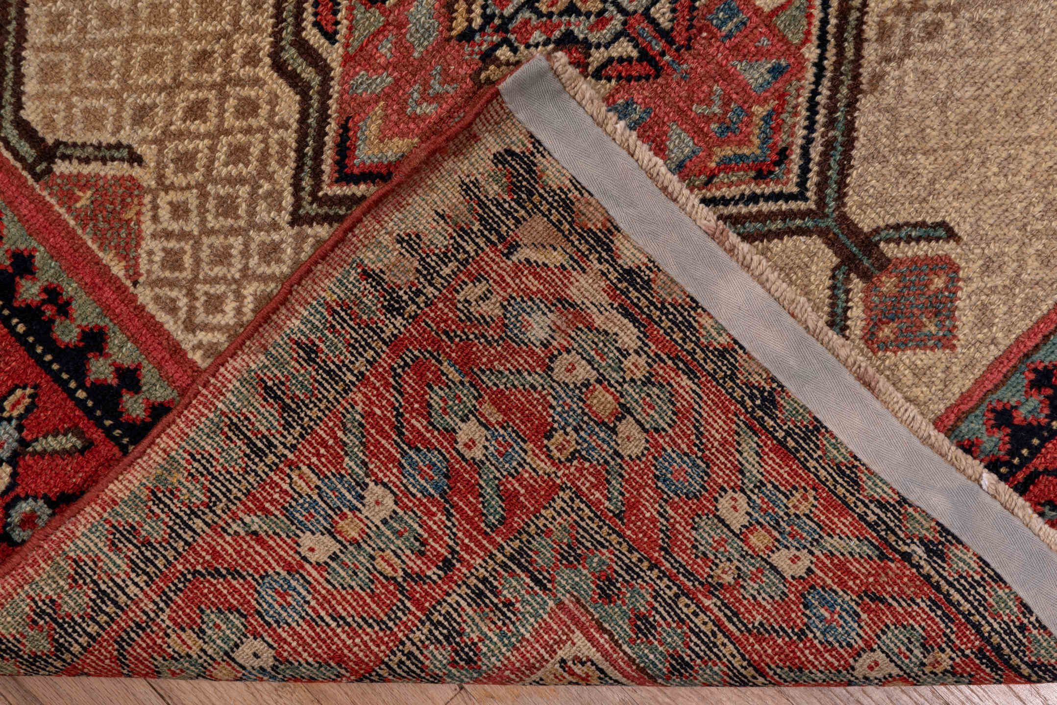 3' x 16' one-of-a-kind handmade antique Cam Hamadan runner rug. Color palette: ivory, rust, navy, rose, taupe, charcoal
