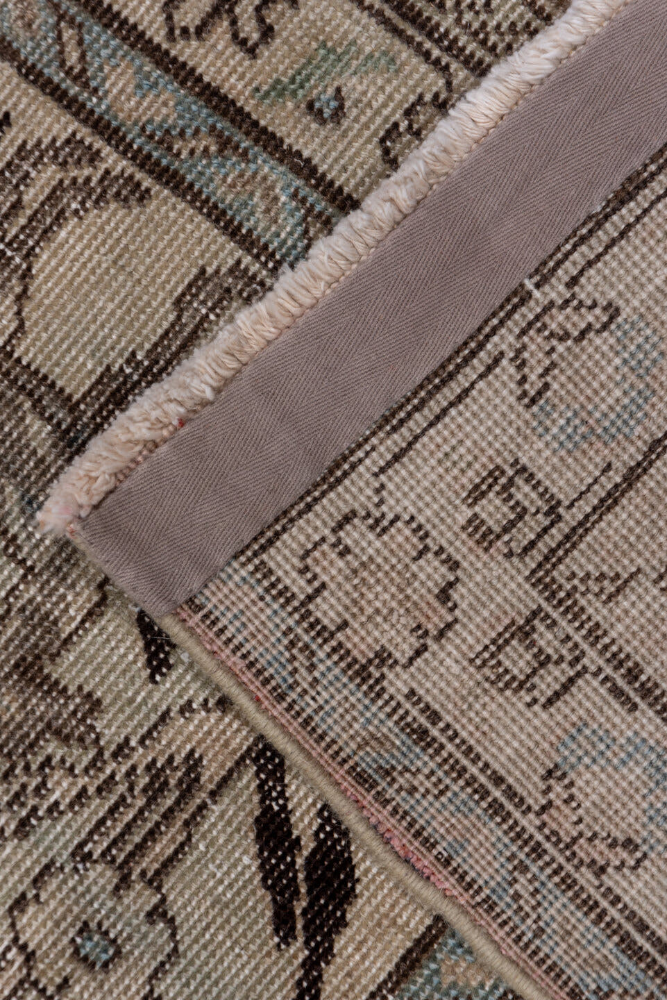 9' x 12' one-of-a-kind handmade antique Tabriz large size rug. Color palette: taupe, ivory, sage, pale blue, brown, beige