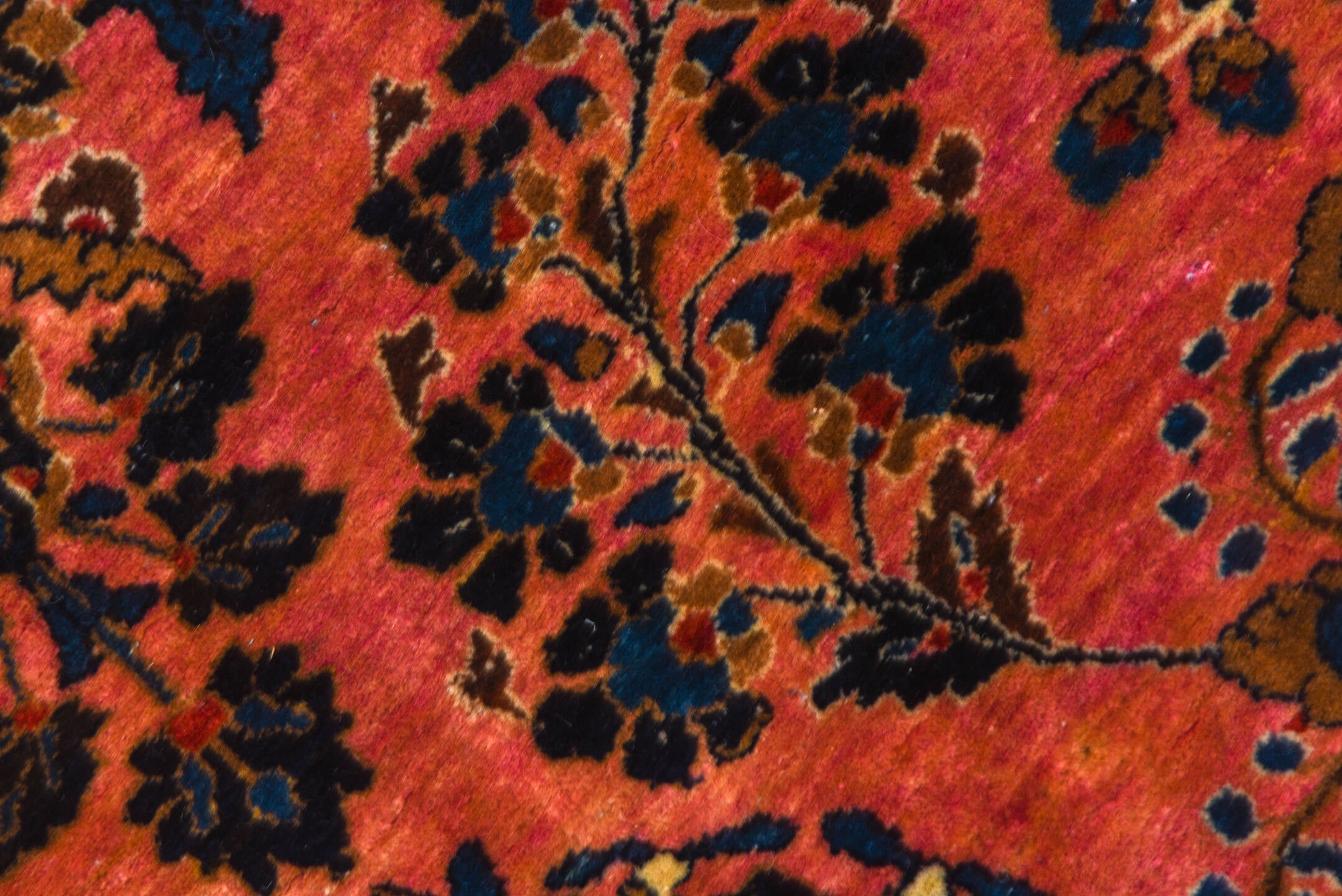 4' x 6' one-of-a-kind handmade vintage Sarouk small size rug. Color palette: black, brown, maroon, pink, red