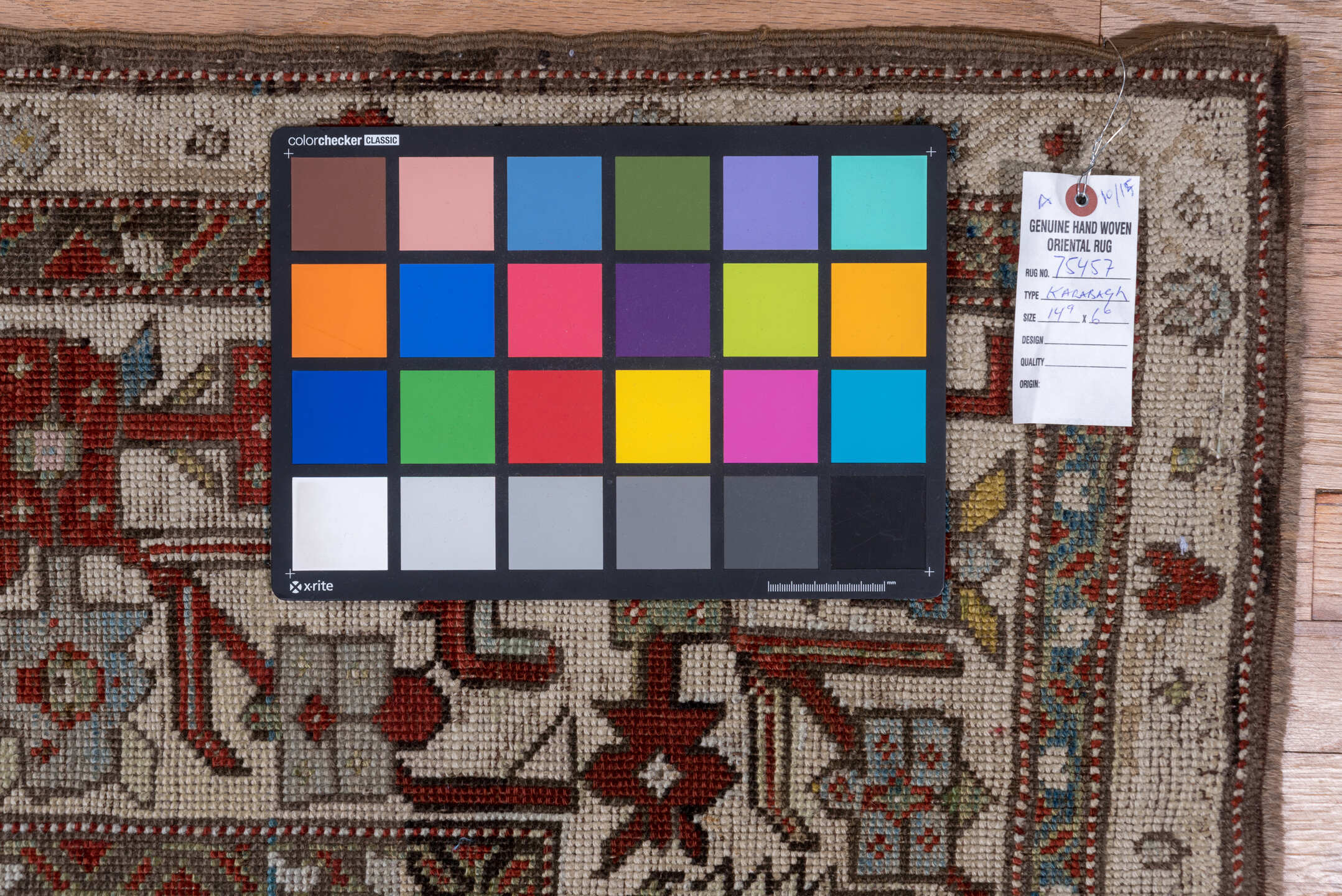 6' x 14' one-of-a-kind handmade vintage Karabagh large size rug. Color palette: black, blue, brown, charcoal, dim gray, gray