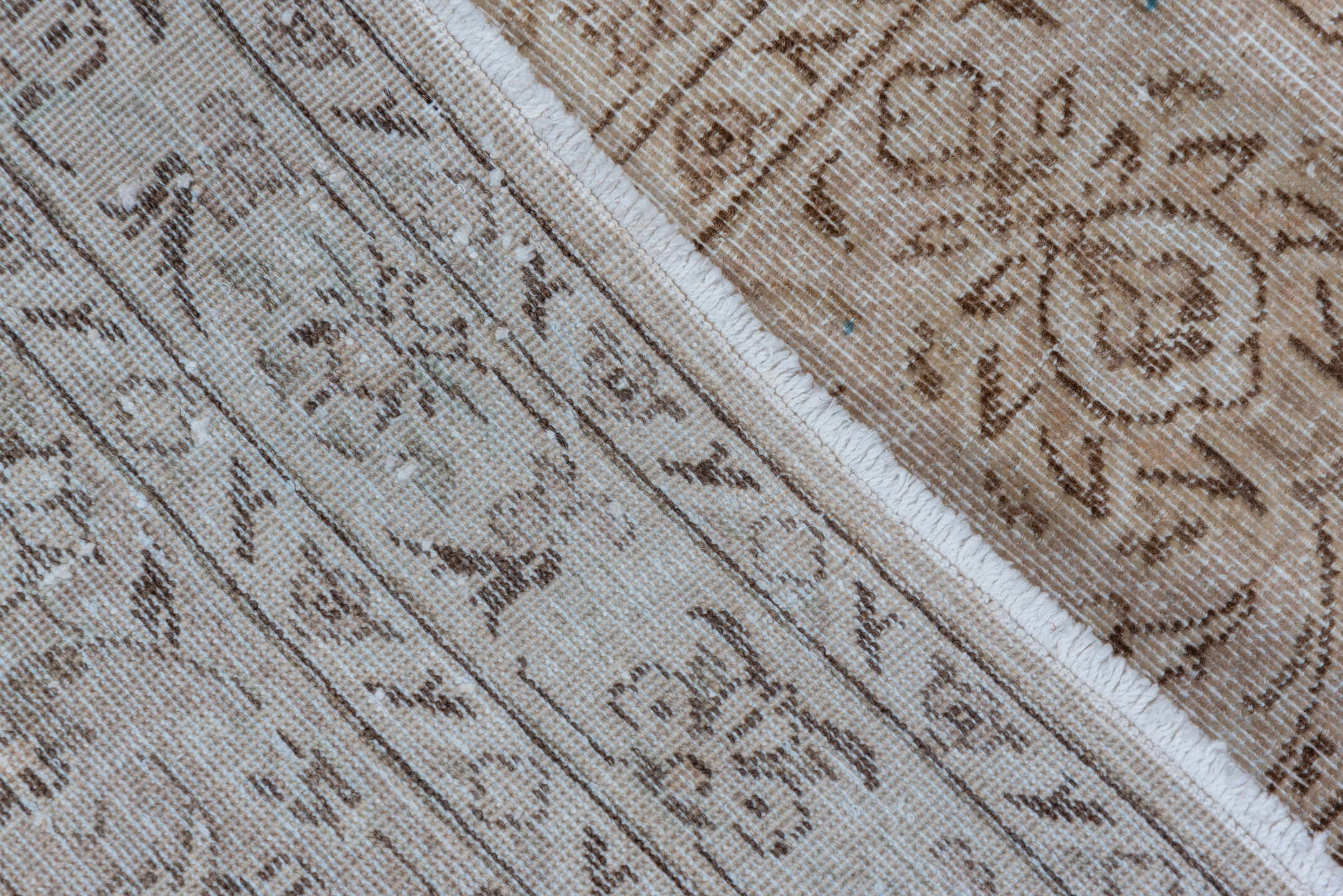 9' x 12' one-of-a-kind handmade vintage Tabriz large size rug. Color palette: brown, gray, light gray, off-white, pink