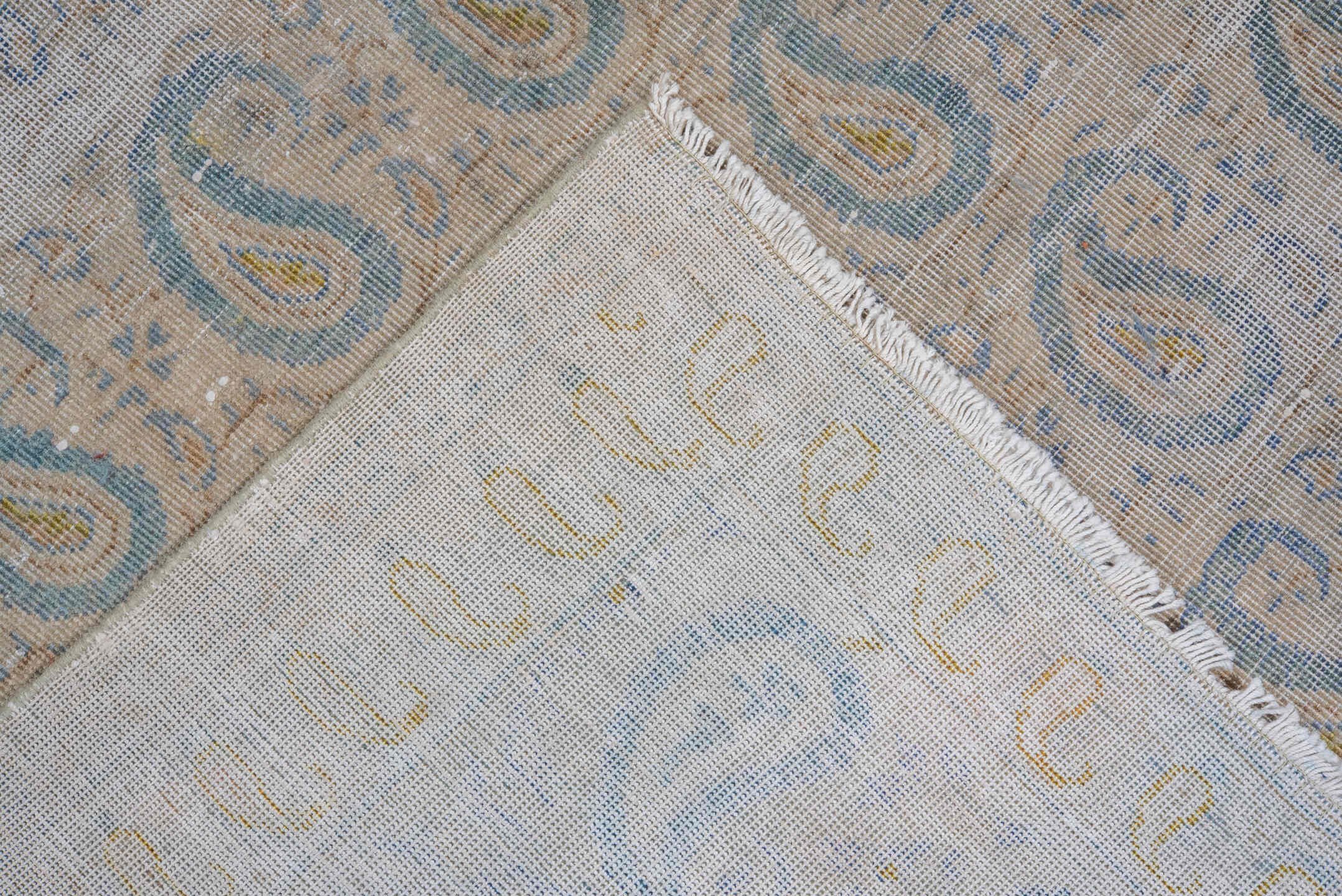 9' x 12' one-of-a-kind handmade antique Sivas large size rug. Color palette: pale blue, ivory, sky blue, beige, taupe, gold