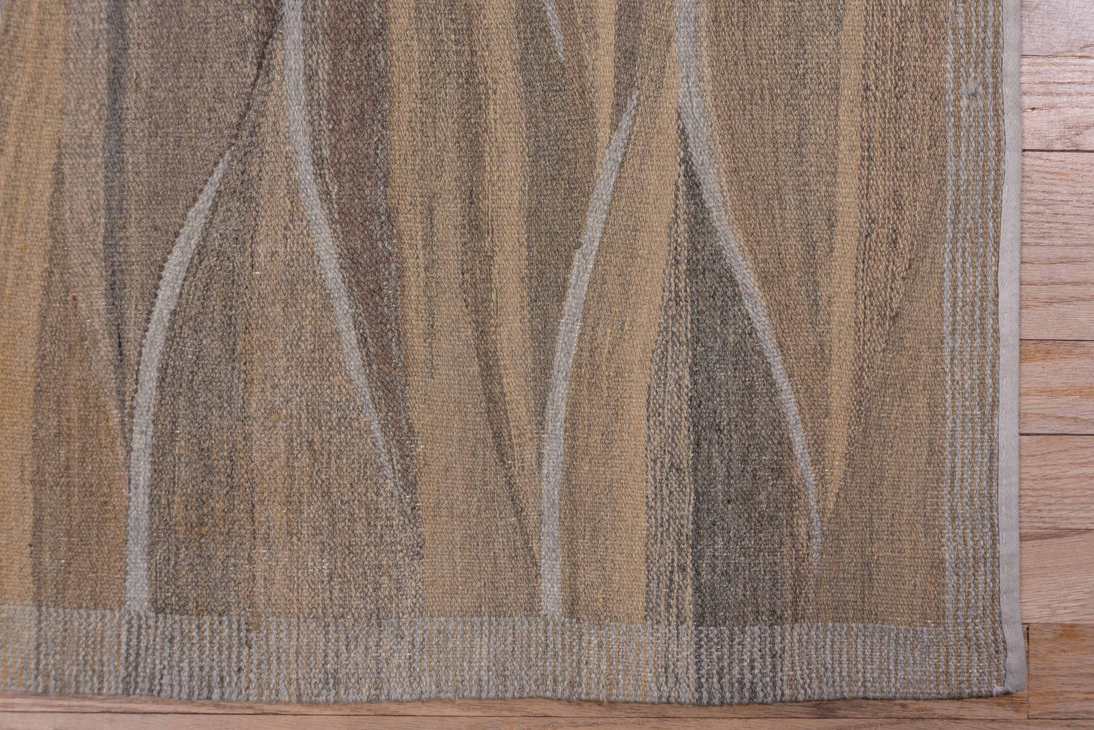 8' x 10' one-of-a-kind handmade vintage Kilim large size rug. Color palette: taupe, brown, camel, beige, ivory, charcoal