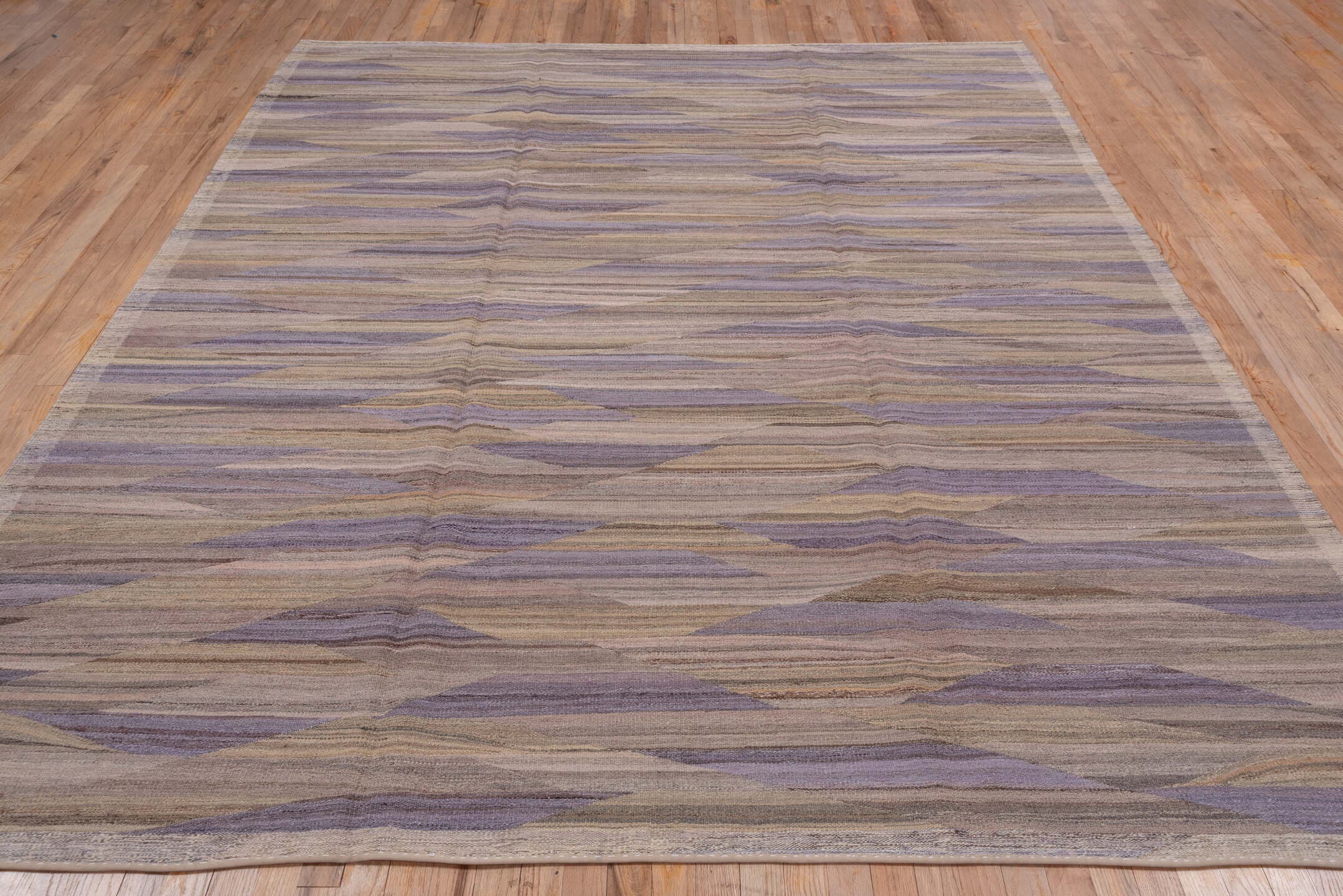 7' x 10' one-of-a-kind handmade vintage Kilim large size rug. Color palette: taupe, lavender, beige, mauve, brown, gray