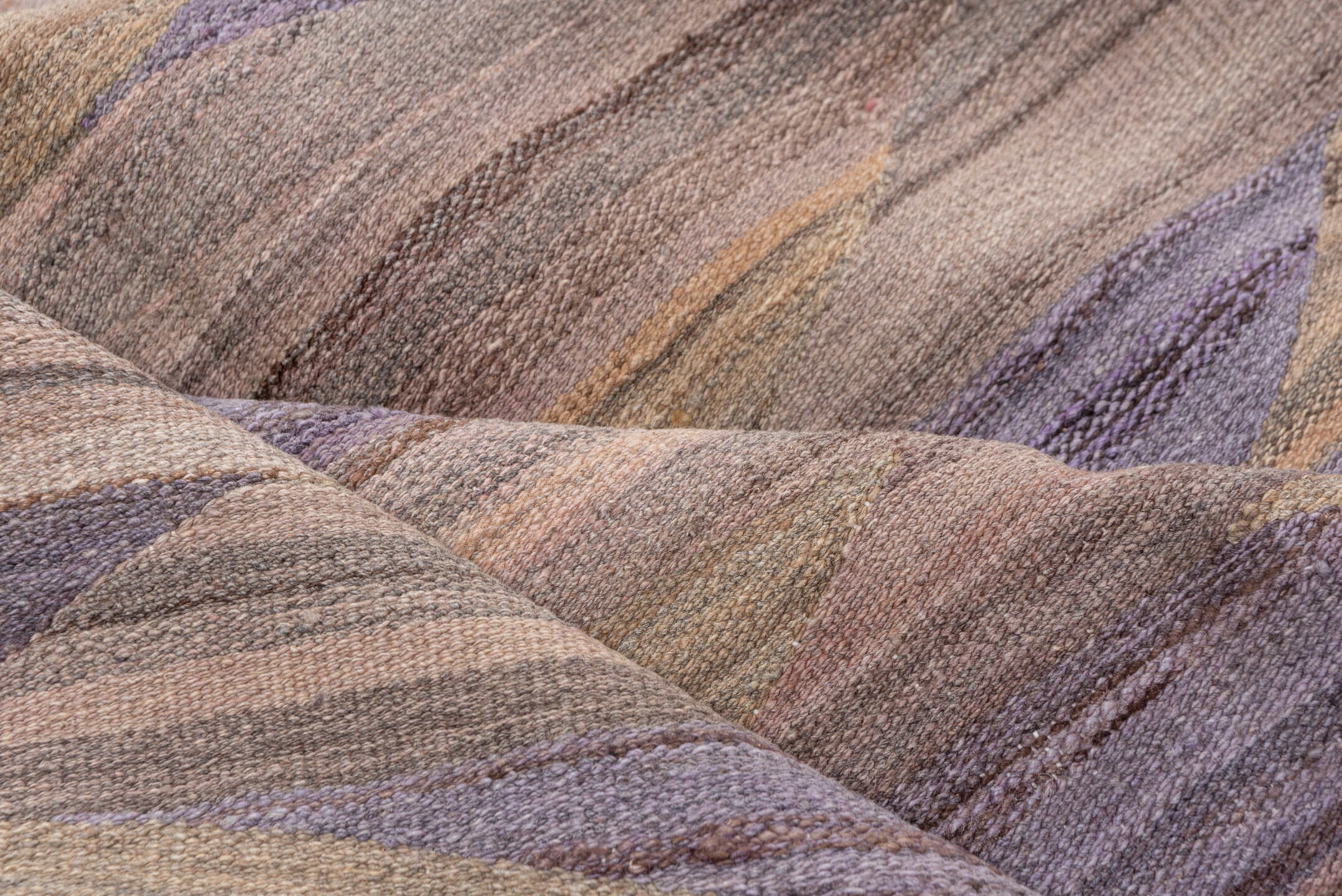 7' x 10' one-of-a-kind handmade vintage Kilim large size rug. Color palette: taupe, lavender, beige, mauve, brown, gray