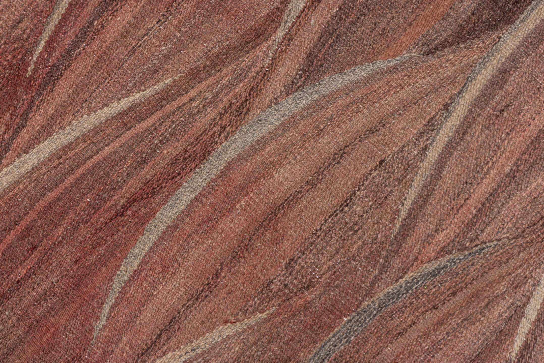 8' x 9' one-of-a-kind handmade vintage Kilim rug. Color palette: brown, gray, pink, red, redwood