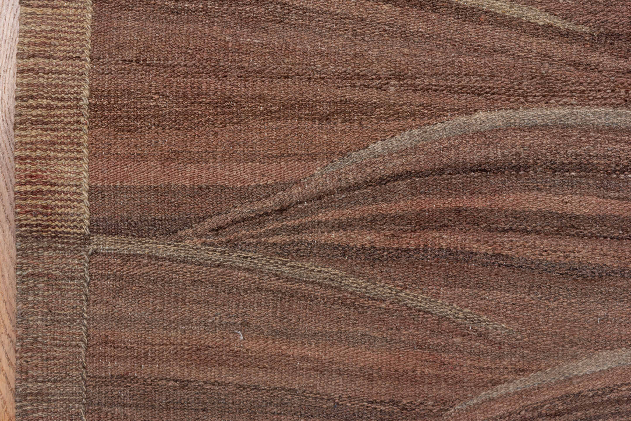 8' x 9' one-of-a-kind handmade vintage Kilim rug. Color palette: brown, taupe, camel, rose, charcoal, ivory, beige, gray