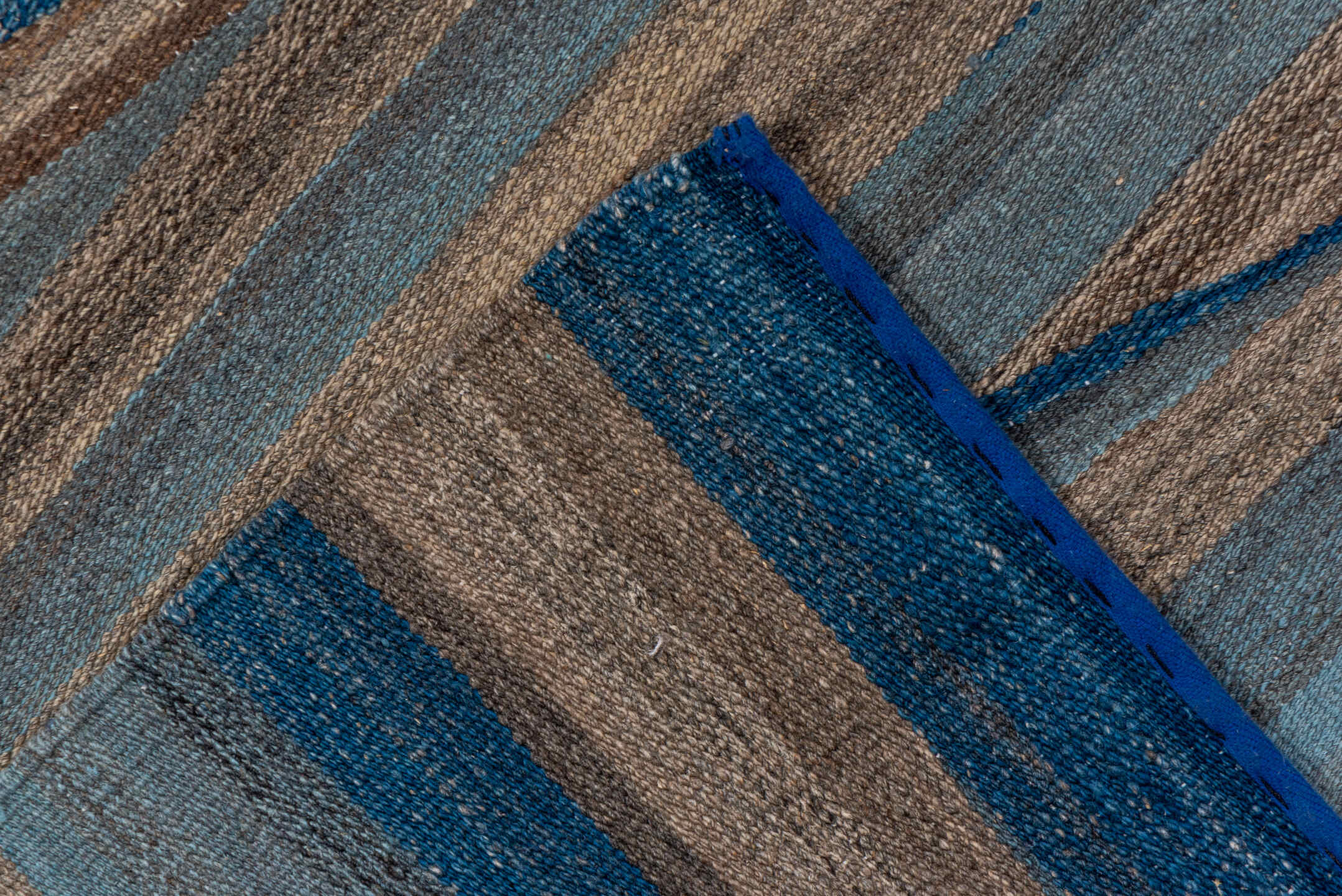 8' x 11' one-of-a-kind handmade vintage Kilim large size rug. Color palette: blue, taupe, sky blue, slate, ivory, beige