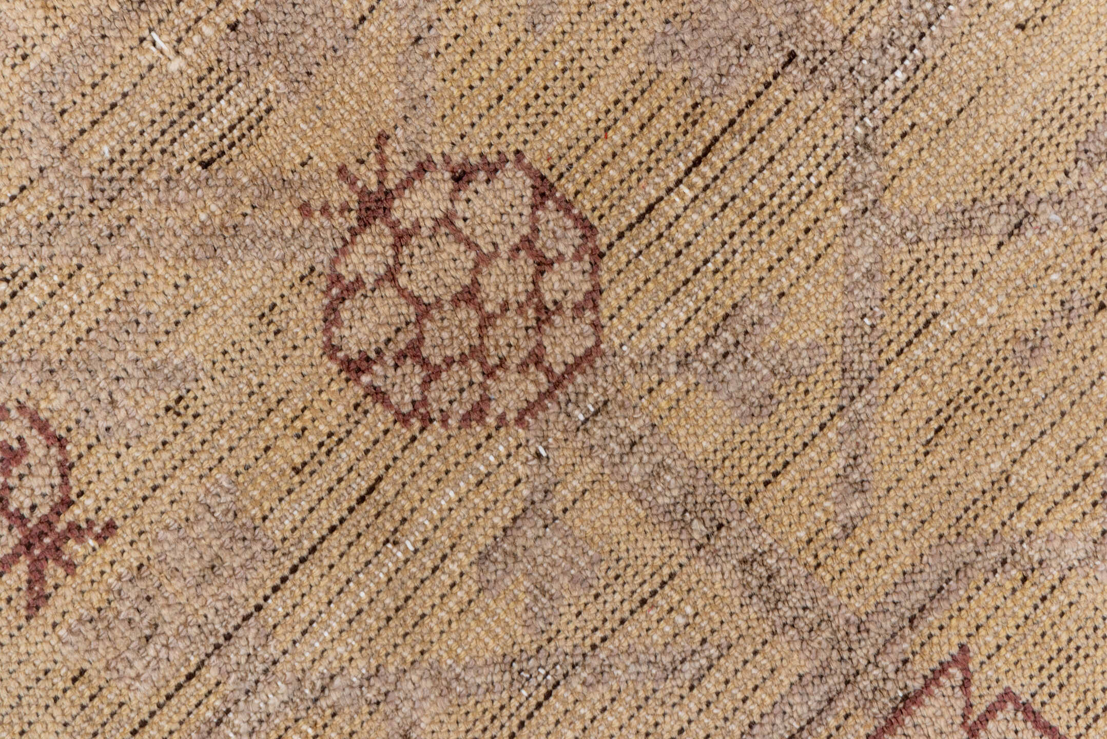 4' x 8' one-of-a-kind handmade vintage Khotan rug. Color palette: brown, gray, off-white, orange, pink