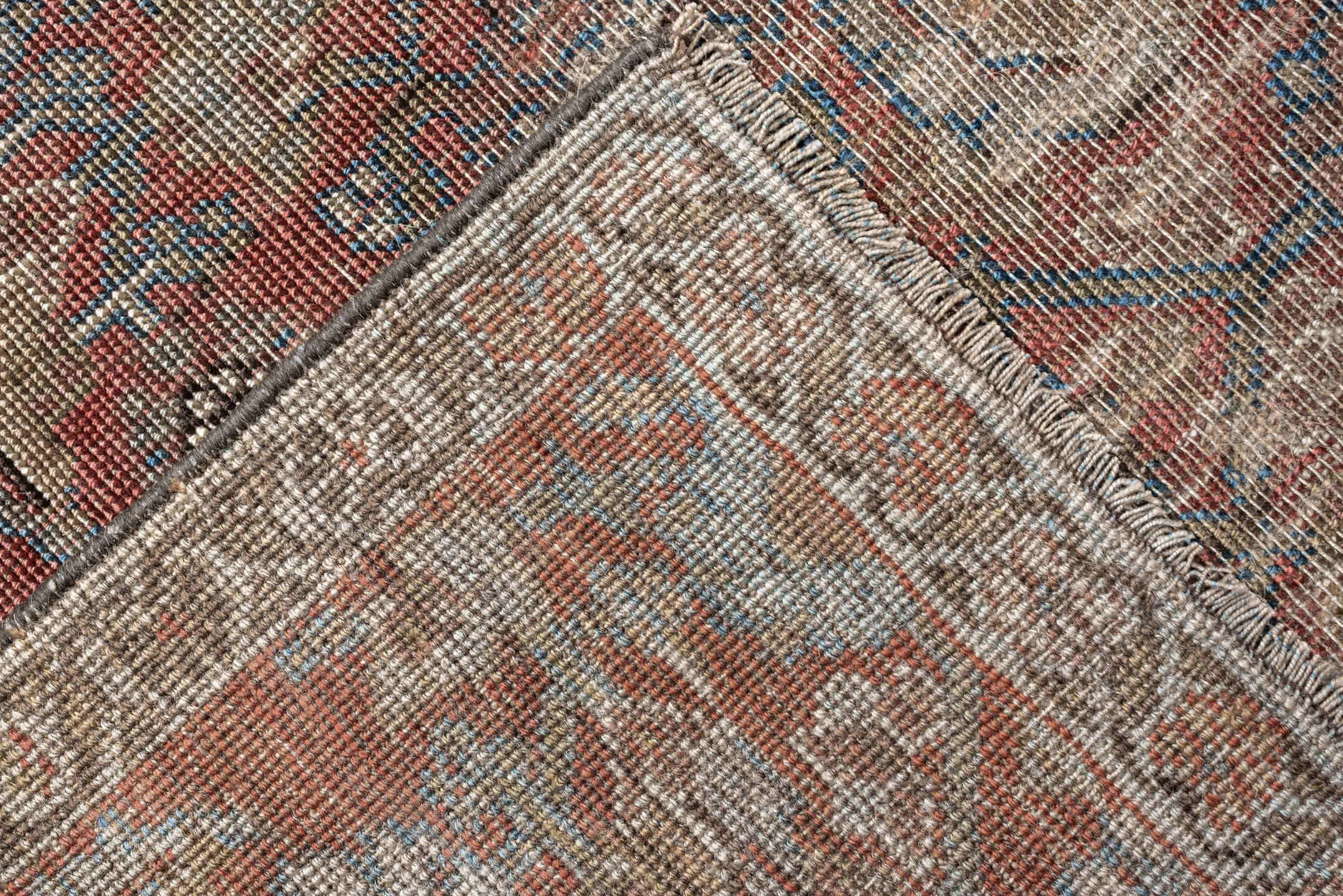 3' x 7' one-of-a-kind handmade antique Bidjar runner rug. Color palette: terracotta, ivory, muted blue, taupe, slate, rose