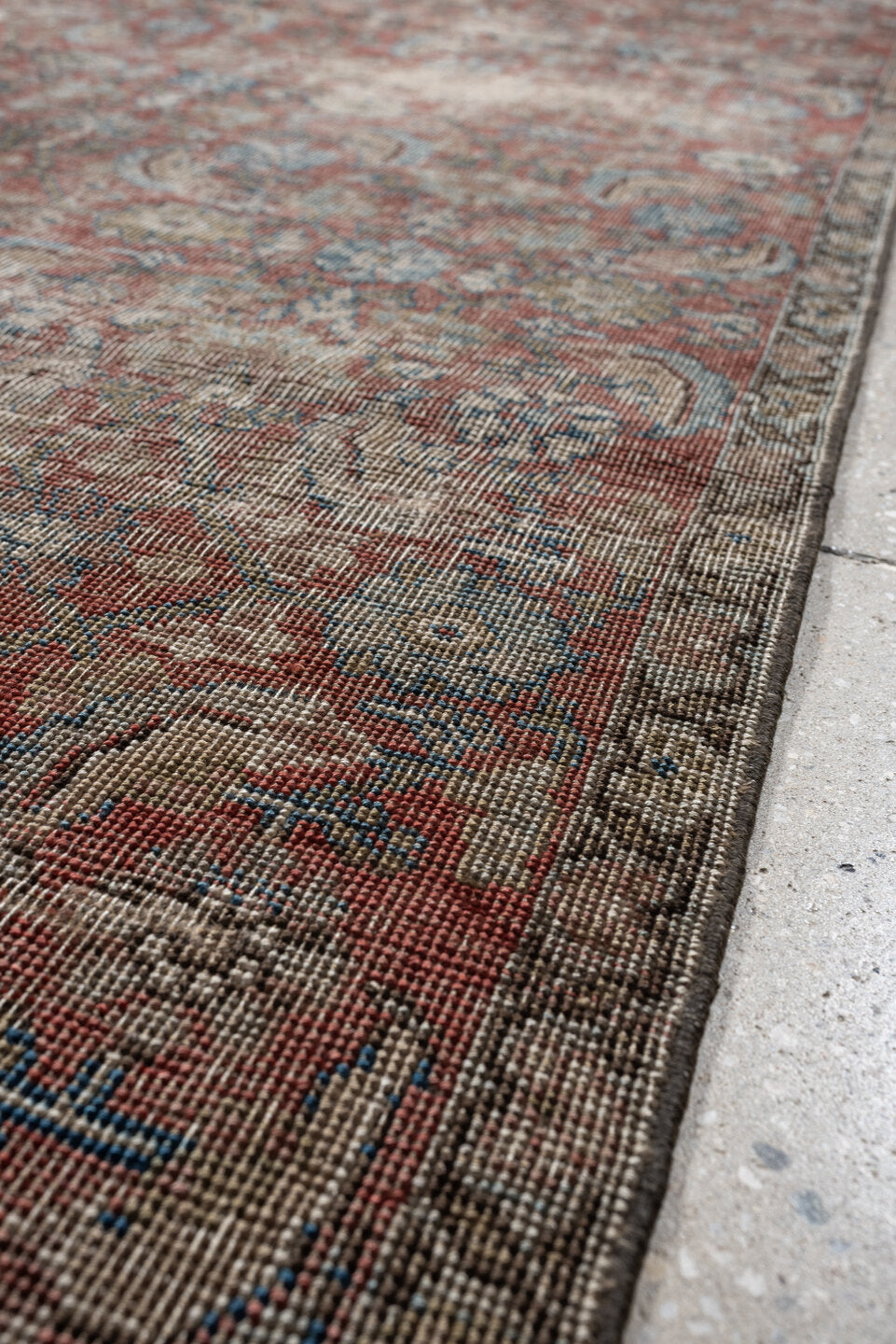 3' x 7' one-of-a-kind handmade antique Bidjar runner rug. Color palette: terracotta, ivory, muted blue, taupe, slate, rose