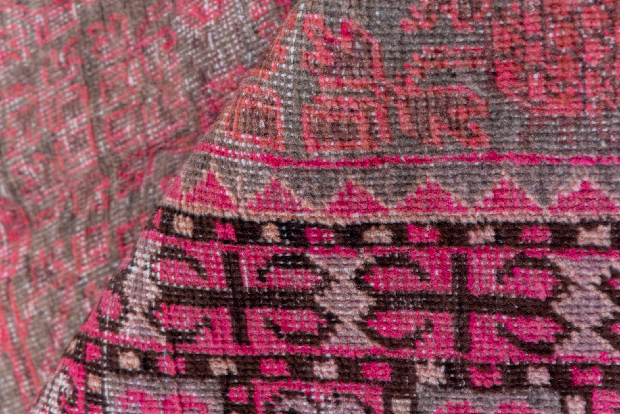 6' x 11' one-of-a-kind handmade vintage Khotan large size rug. Color palette: brown, gray, pink, red