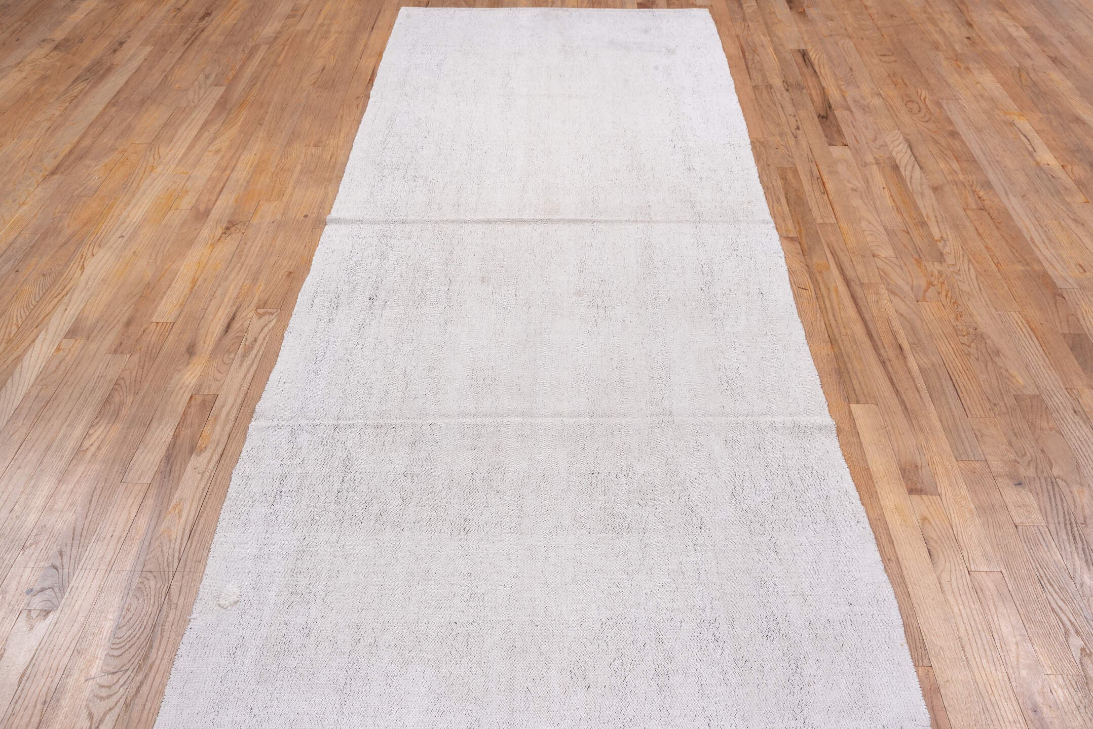 3' x 10' one-of-a-kind handmade vintage Flatweave runner rug. Color palette: ivory, cream, taupe, beige, gray