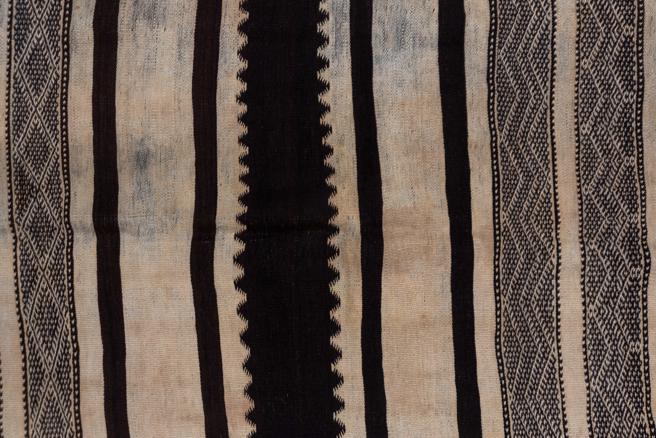 5' x 8' one-of-a-kind handmade vintage Kilim medium size rug. Color palette: ivory, espresso, taupe, charcoal, brown, black