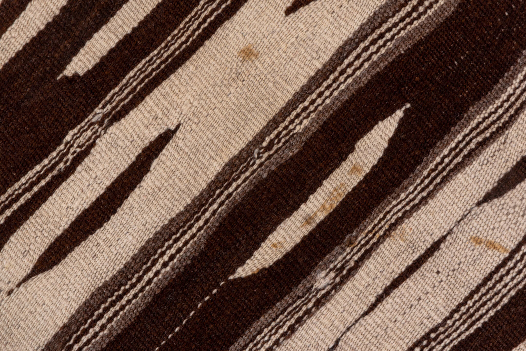 4' x 10' one-of-a-kind handmade vintage Kilim runner rug. Color palette: brown, ivory, taupe, beige, gray