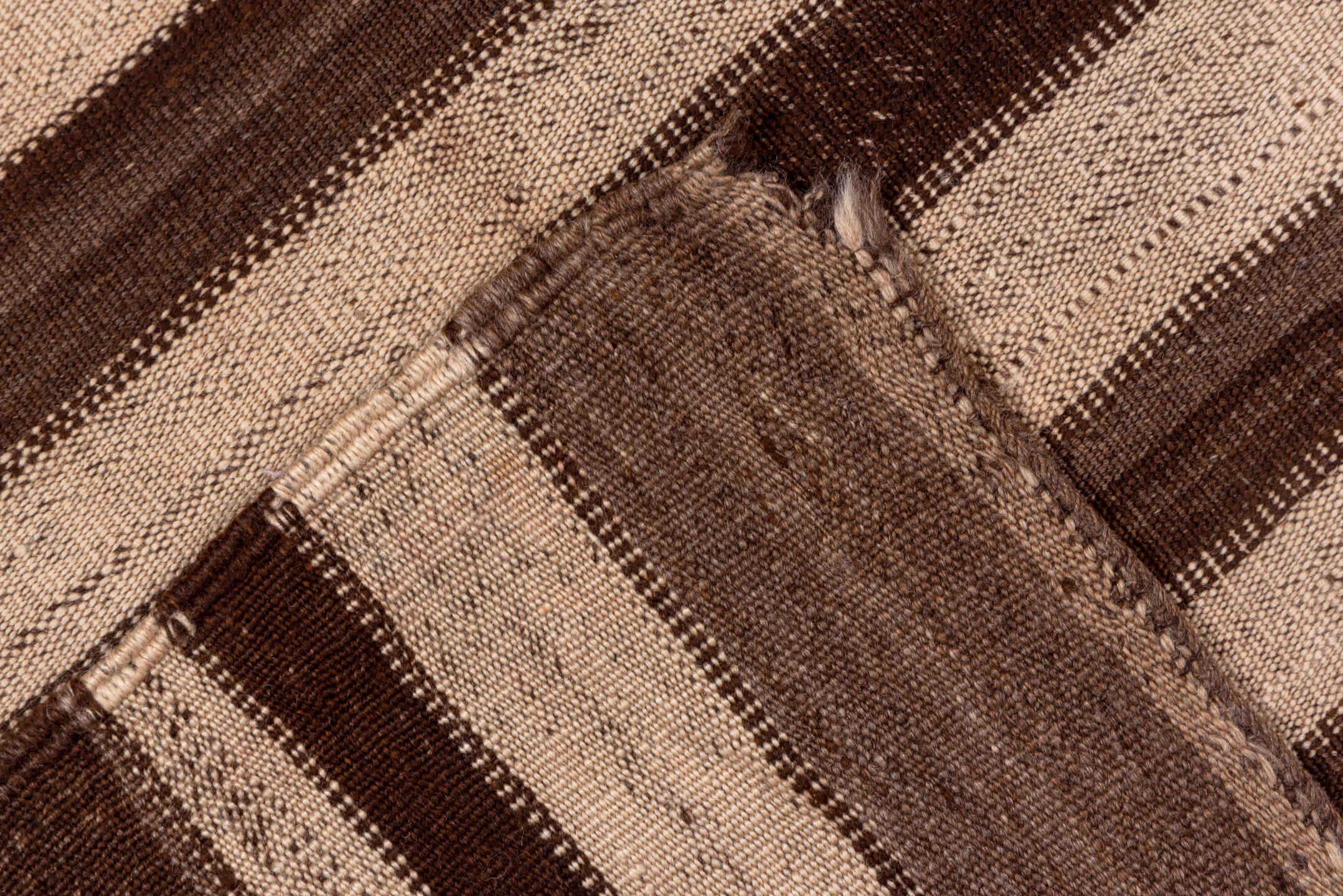 5' x 11' one-of-a-kind handmade vintage Kilim runner rug. Color palette: brown, beige, taupe, camel, ivory, gray