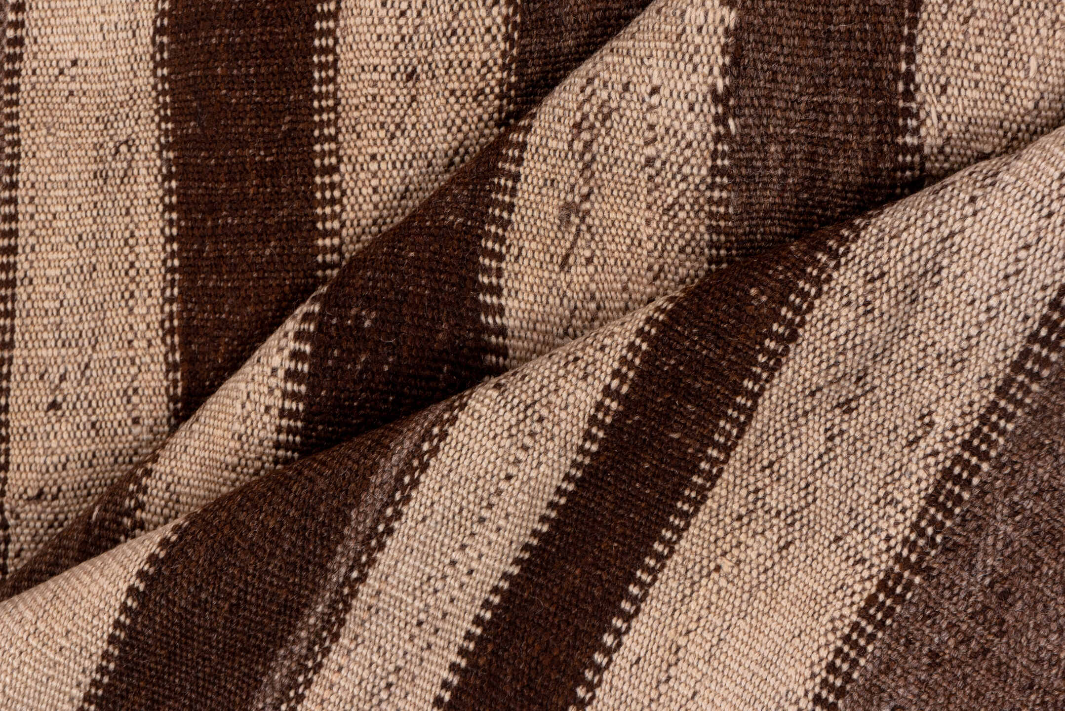 5' x 11' one-of-a-kind handmade vintage Kilim runner rug. Color palette: brown, beige, taupe, camel, ivory, gray