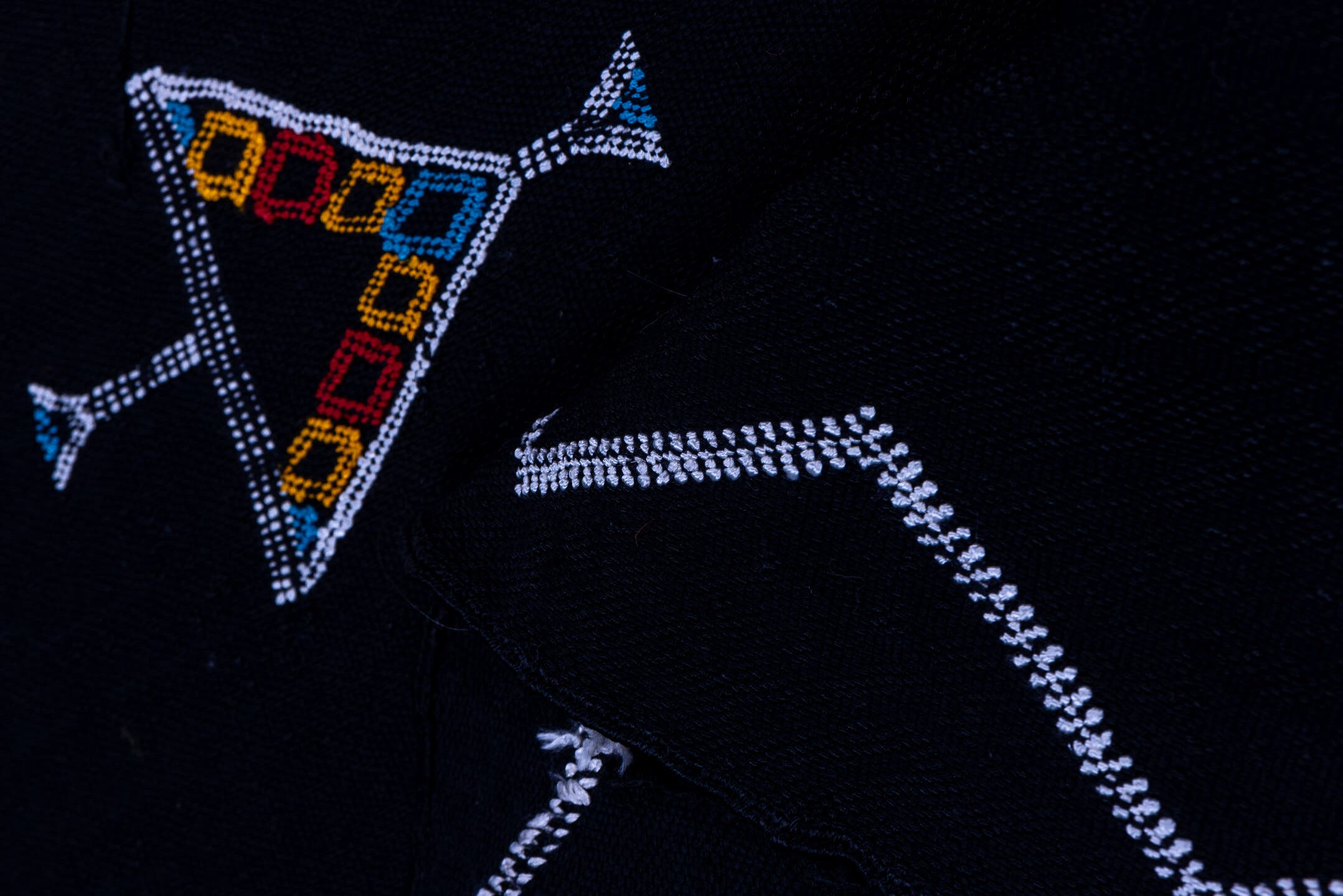 6' x 8' one-of-a-kind handmade vintage Cactus Kilim medium size rug. Color palette: black, ivory, gold, turquoise, crimson