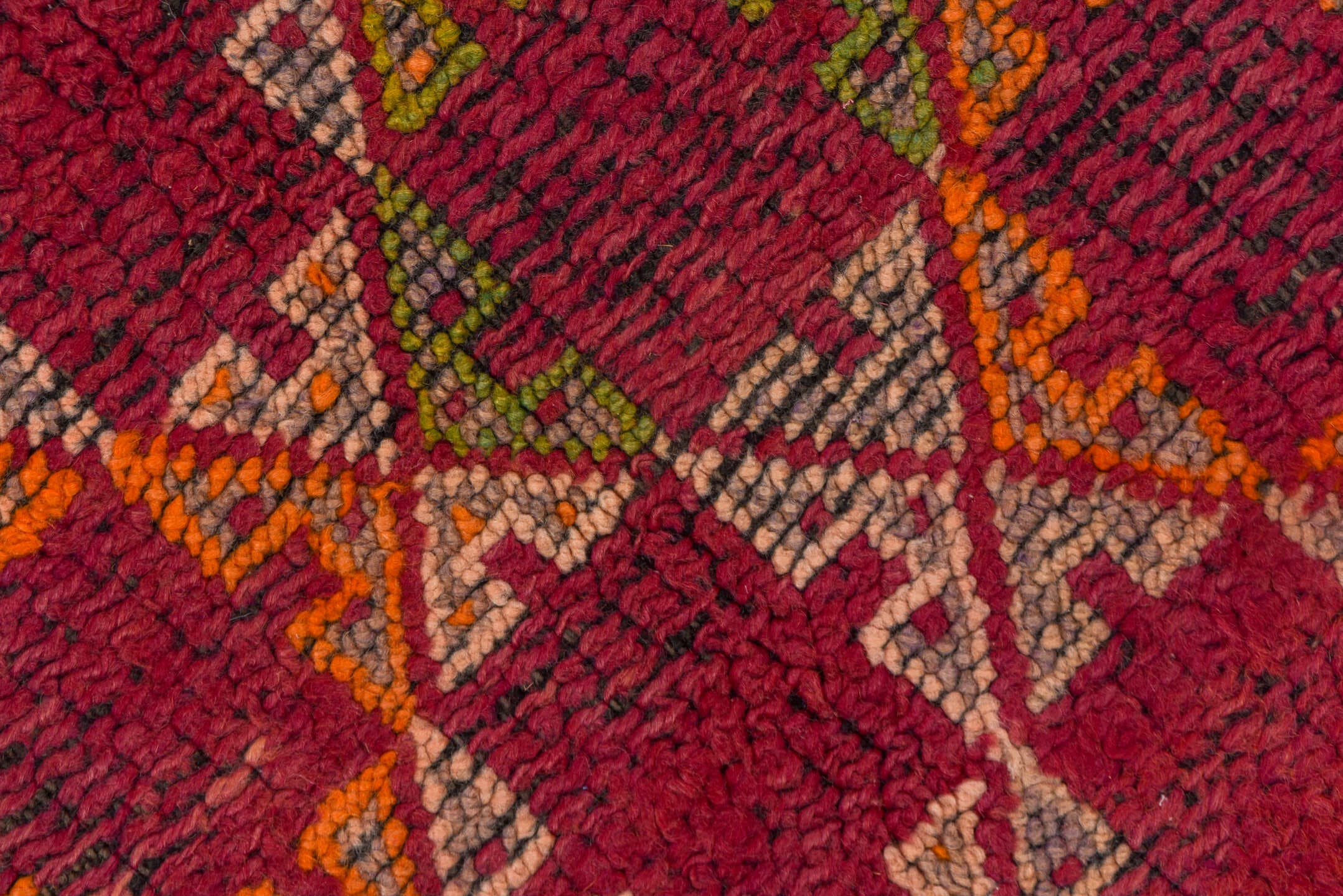 4' x 6' one-of-a-kind handmade vintage Moroccan small size rug. Color palette: rose, magenta, rust, ivory, saffron, brown