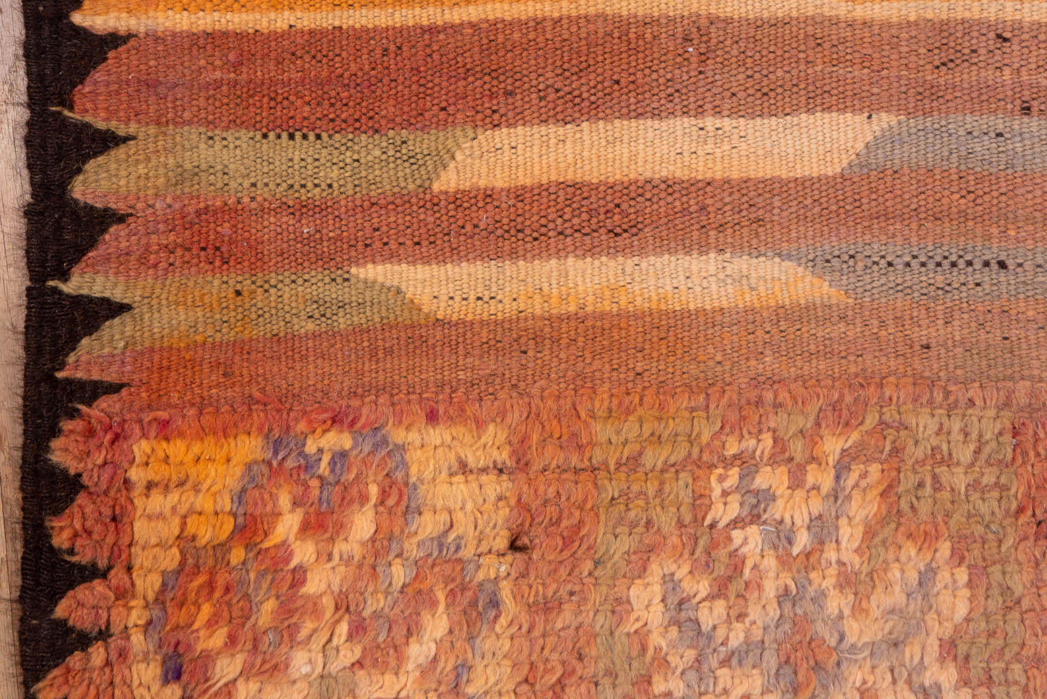 6' x 11' one-of-a-kind handmade vintage Moroccan large size rug. Color palette: terra cotta, rose, lavender, taupe, rust