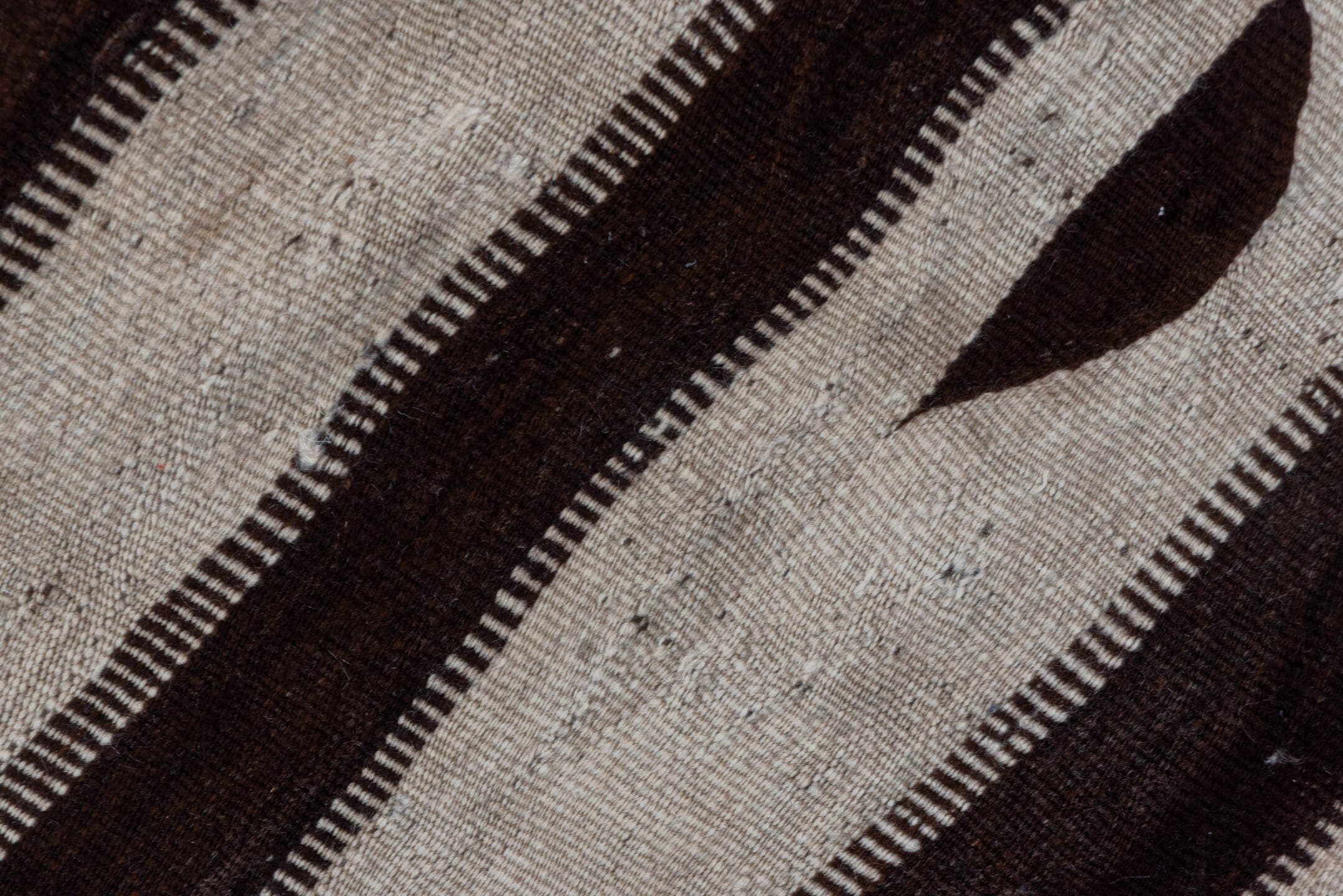 5' x 11' one-of-a-kind handmade vintage Kilim runner rug. Color palette: ivory, brown, espresso, black