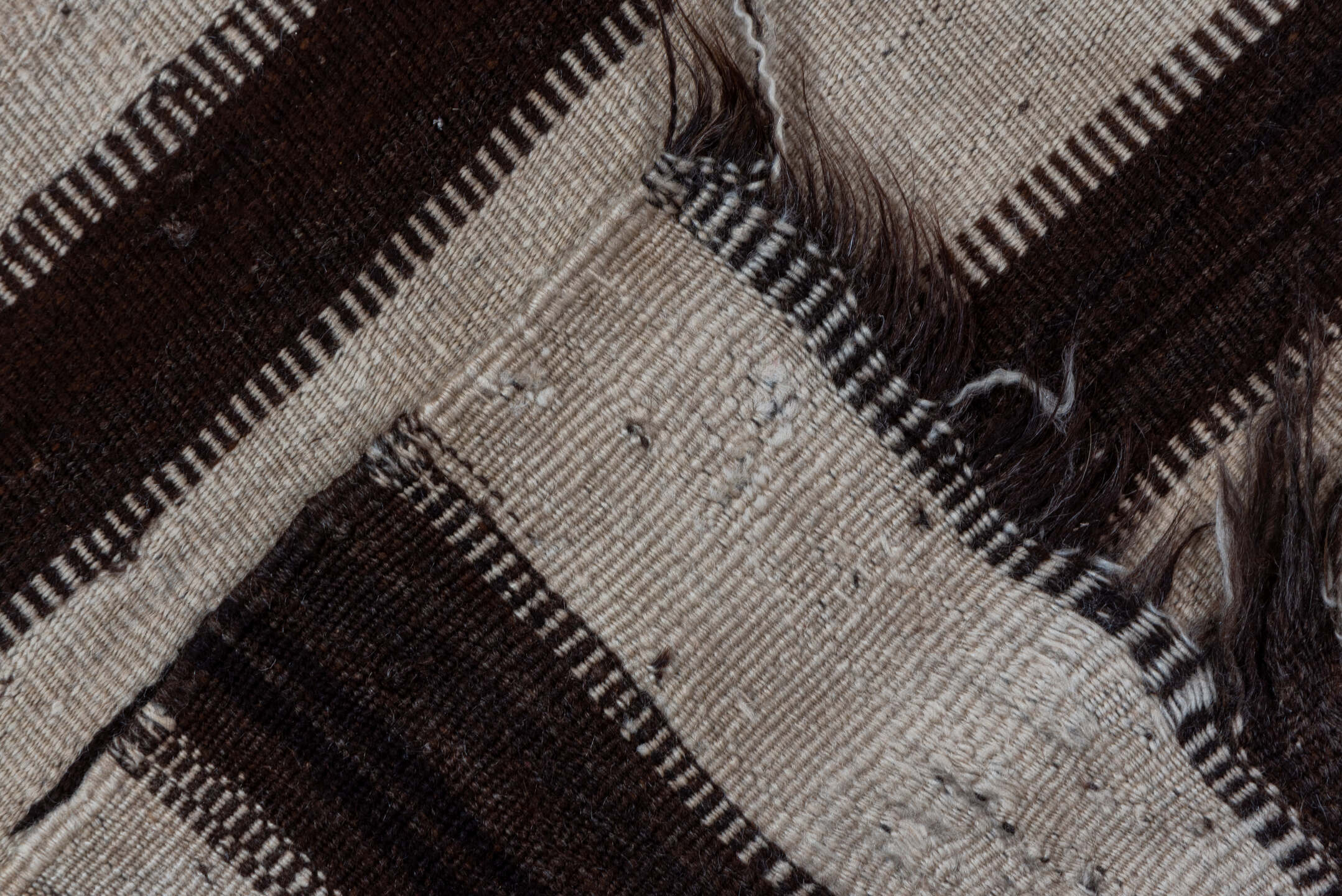 5' x 11' one-of-a-kind handmade vintage Kilim runner rug. Color palette: brown, gray, light gray, off-white, pink, snow