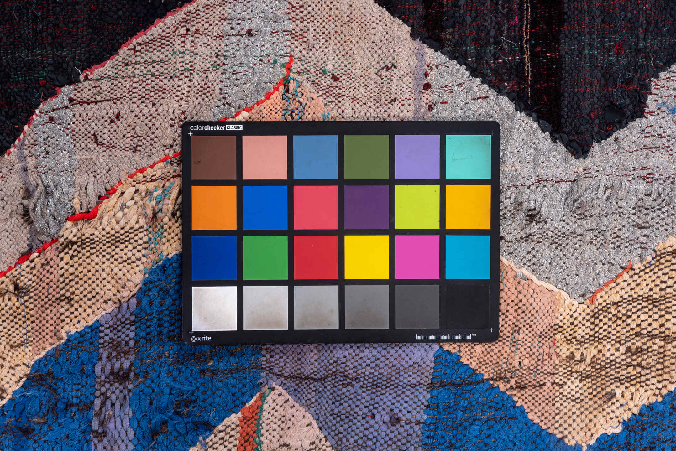 4' x 6' one-of-a-kind handmade vintage Rag Rug small size rug. Color palette: blue, brown, dim gray, gray, light gray