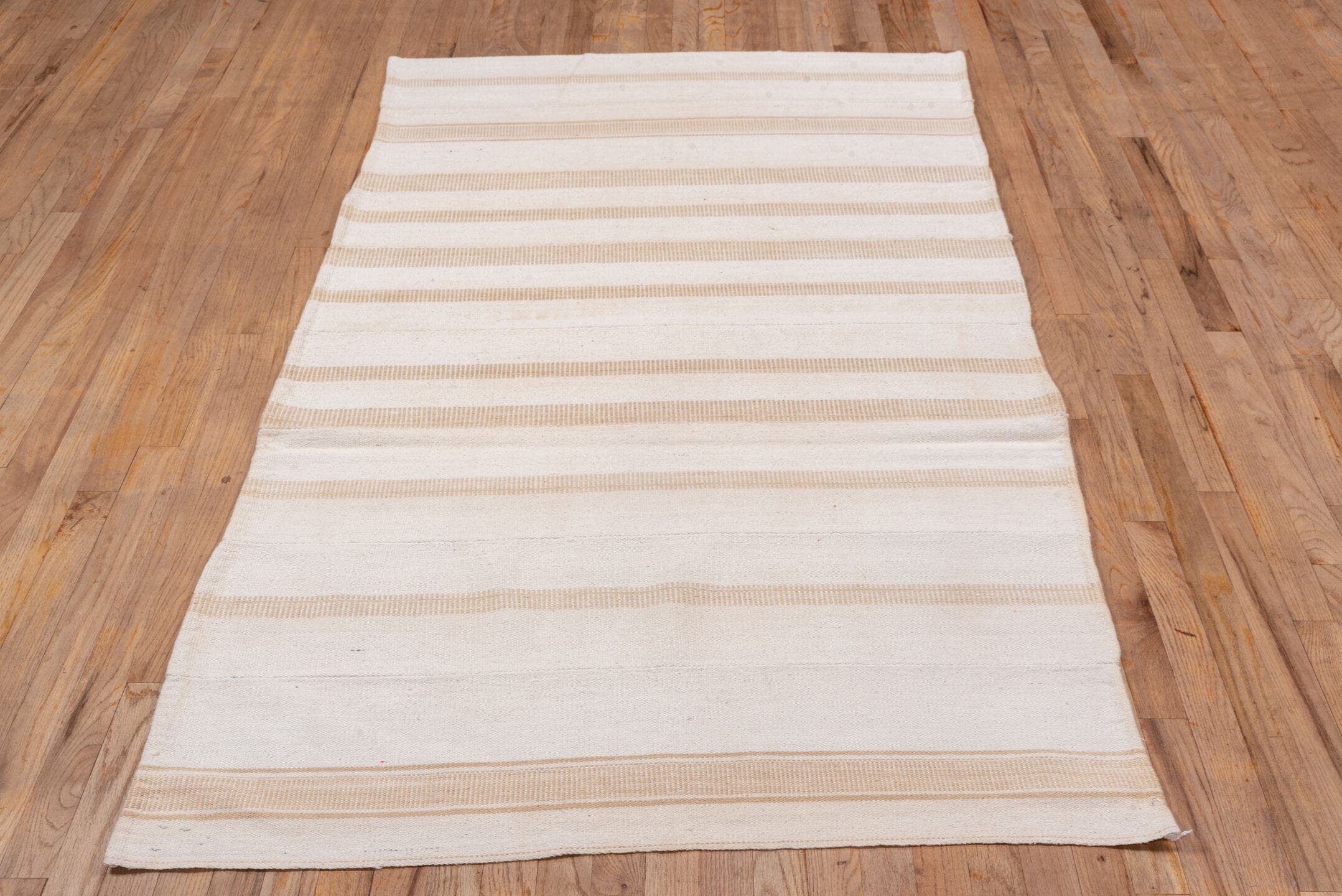 3' x 7' one-of-a-kind handmade vintage Flatweave rug. Color palette: ivory, cream, beige