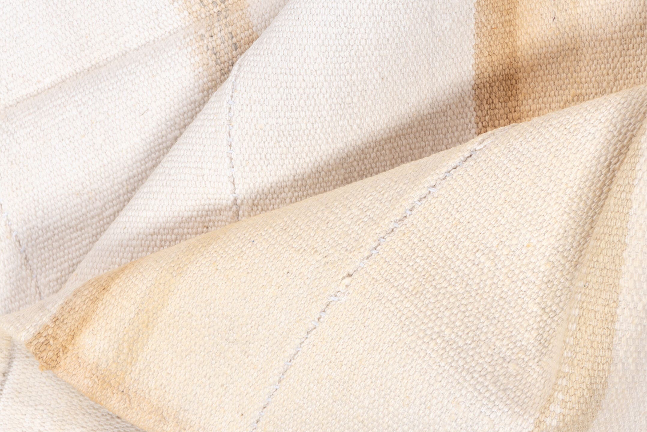 4' x 6' one-of-a-kind handmade vintage Flatweave small size rug. Color palette: ivory, cream, beige, camel