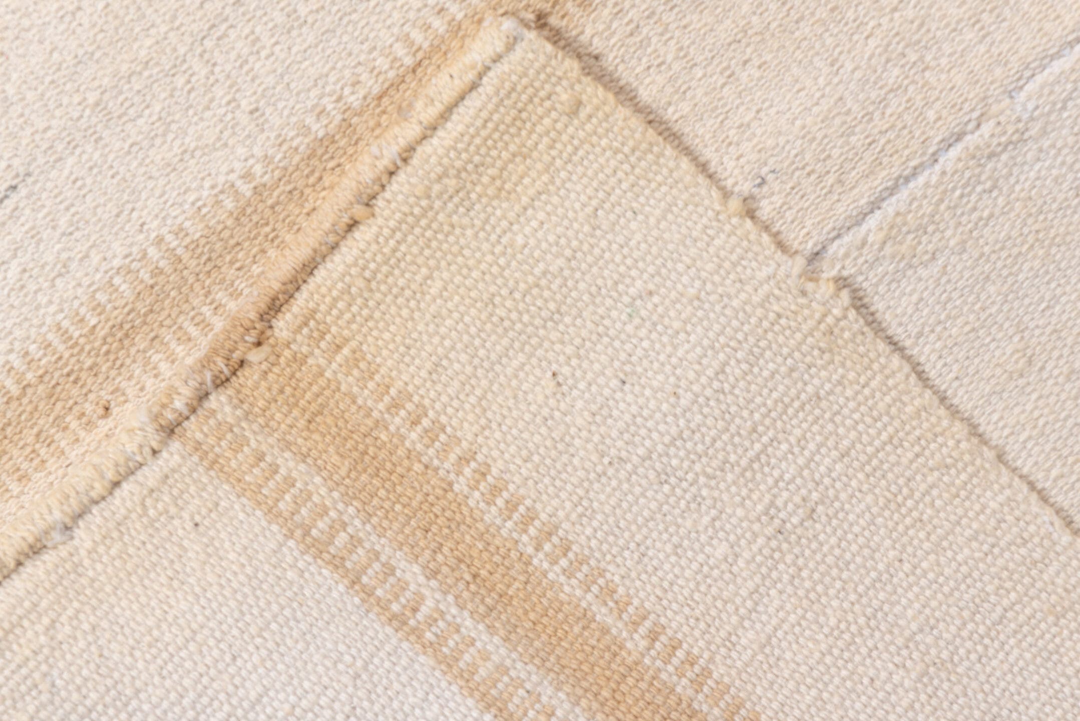 4' x 7' one-of-a-kind handmade vintage Flatweave rug. Color palette: ivory, cream, beige, taupe, gray