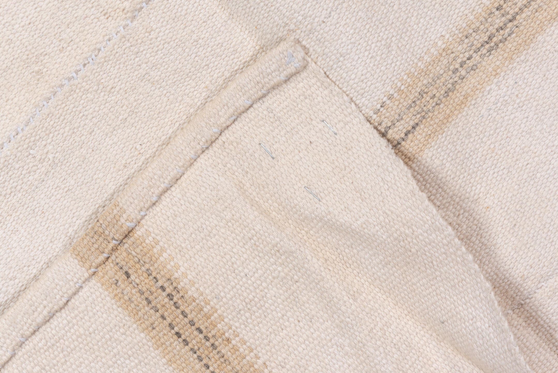 7' x 11' one-of-a-kind handmade vintage Flatweave large size rug. Color palette: ivory, beige, camel, cream