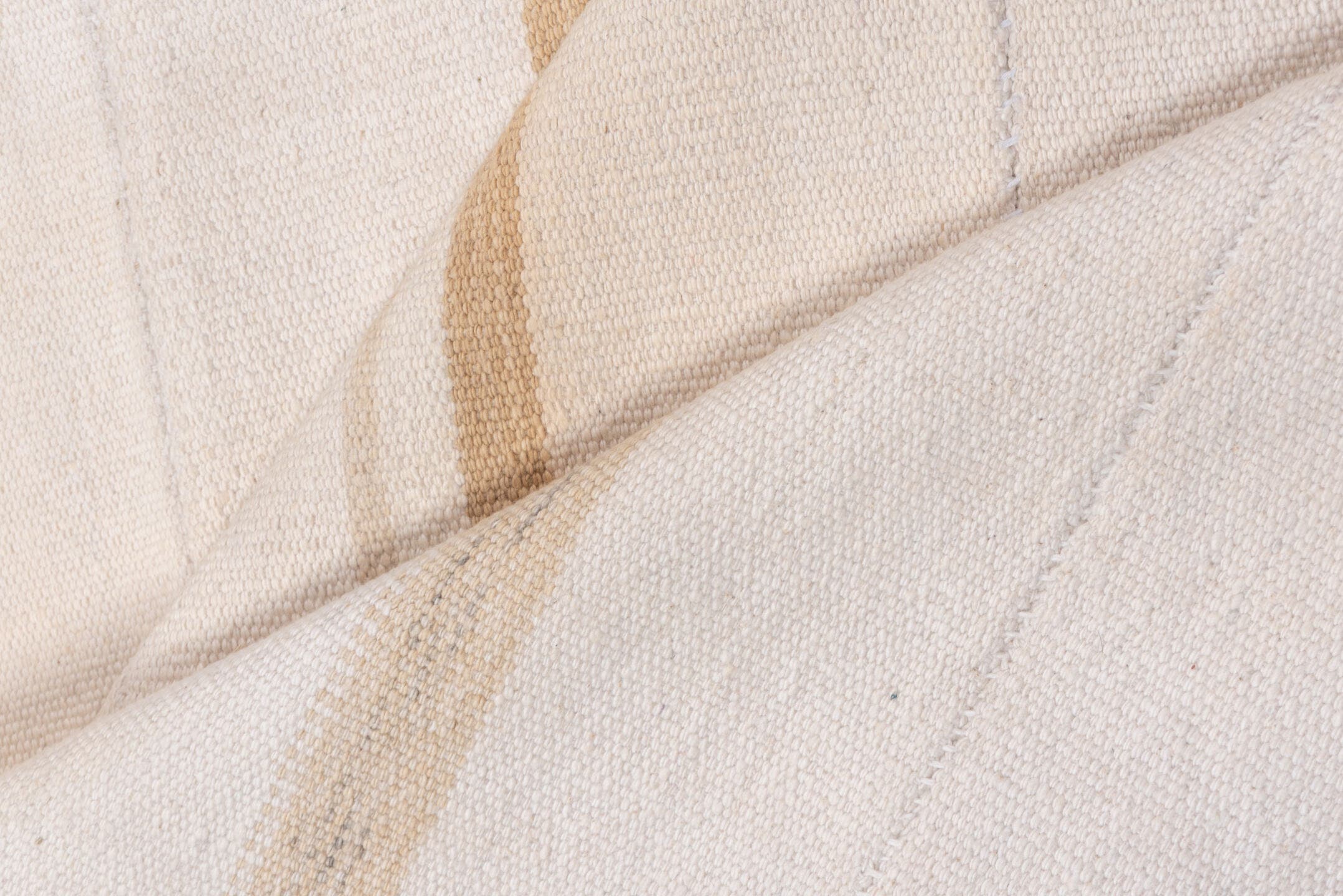 7' x 11' one-of-a-kind handmade vintage Flatweave large size rug. Color palette: ivory, beige, camel, cream