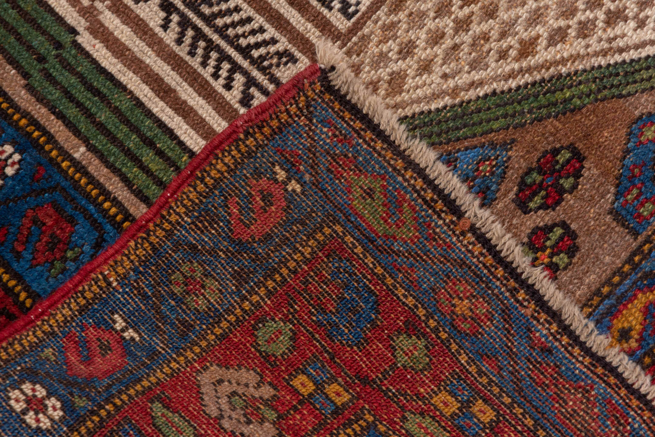 4' x 18' one-of-a-kind handmade antique Cam Hamadan runner rug. Color palette: ivory, crimson, indigo, navy, olive, rust