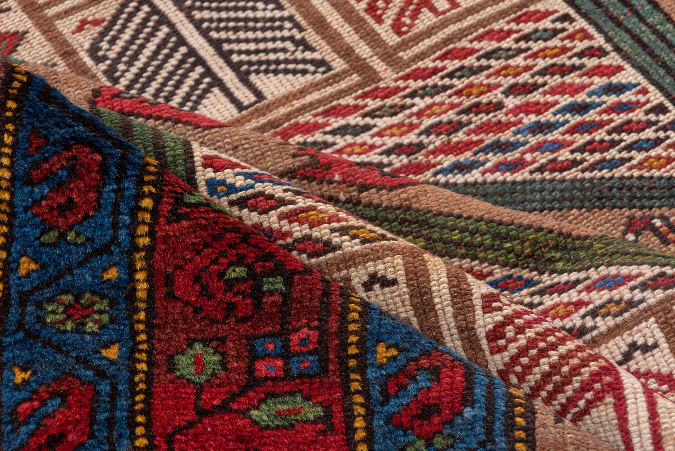 4' x 18' one-of-a-kind handmade antique Cam Hamadan runner rug. Color palette: ivory, crimson, indigo, navy, olive, rust