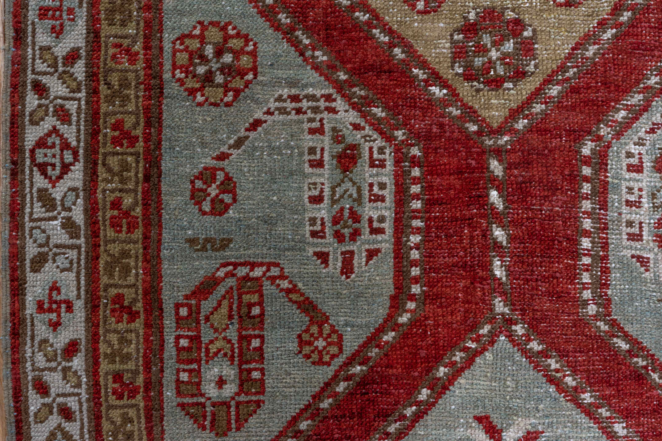3' x 15' one-of-a-kind handmade antique Oushak runner rug. Color palette: crimson, ivory, taupe, camel, rose, red, beige