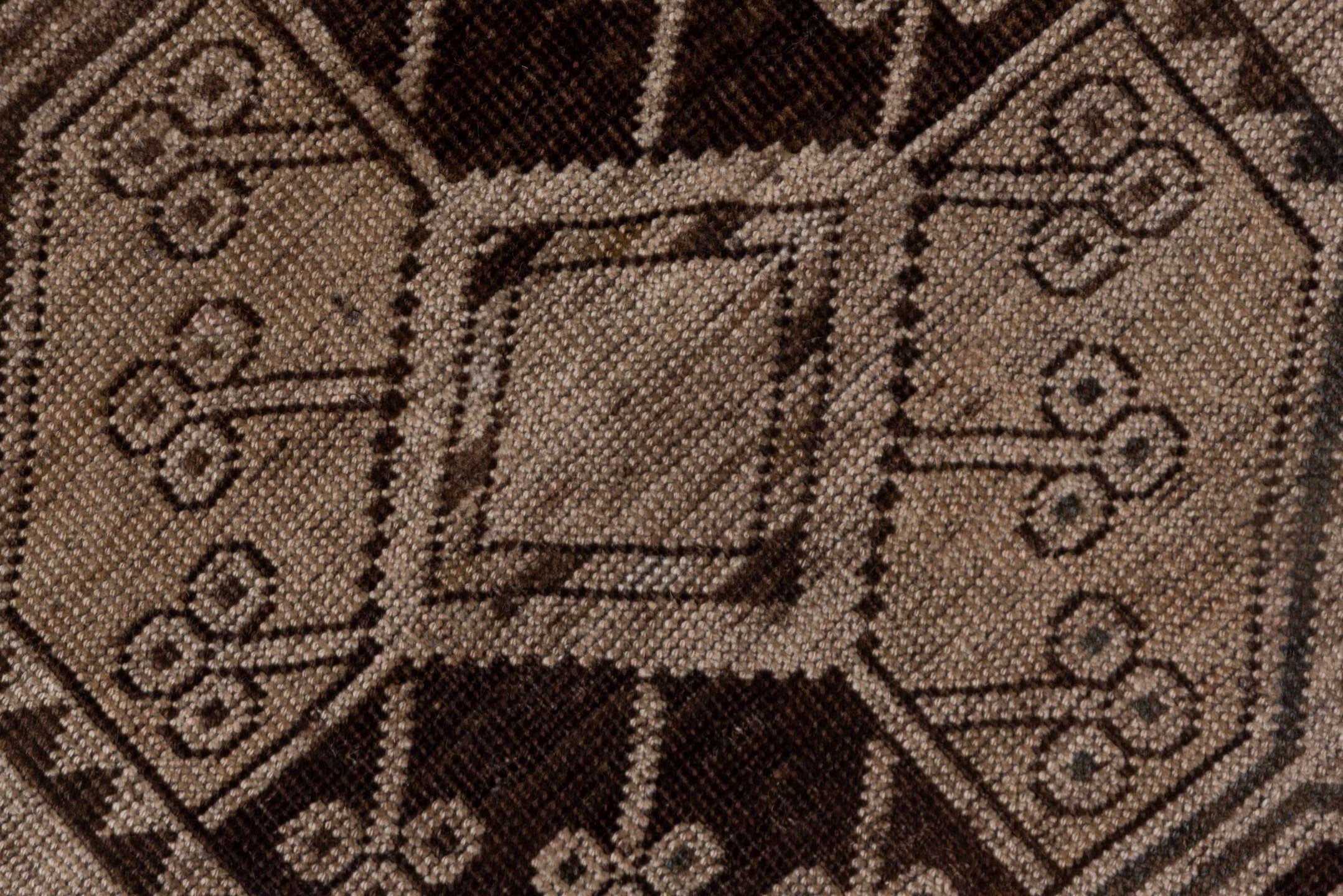 7' x 15' one-of-a-kind handmade antique Afghan rug. Color palette: taupe, brown, camel, ivory, charcoal, beige, gray, black