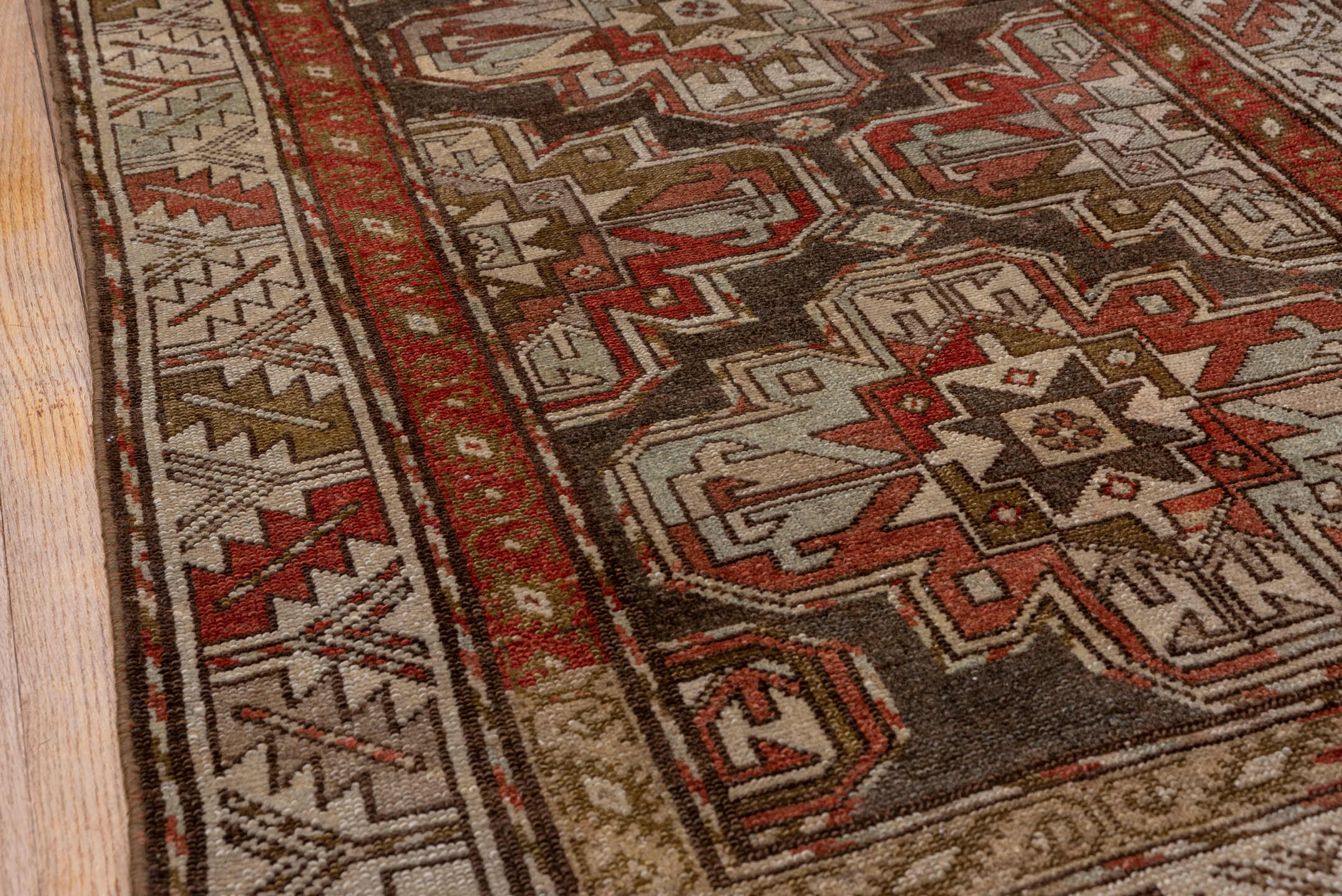 3' x 9' one-of-a-kind handmade vintage Malayer runner rug. Color palette: brown, gray, off-white, red, snow, white