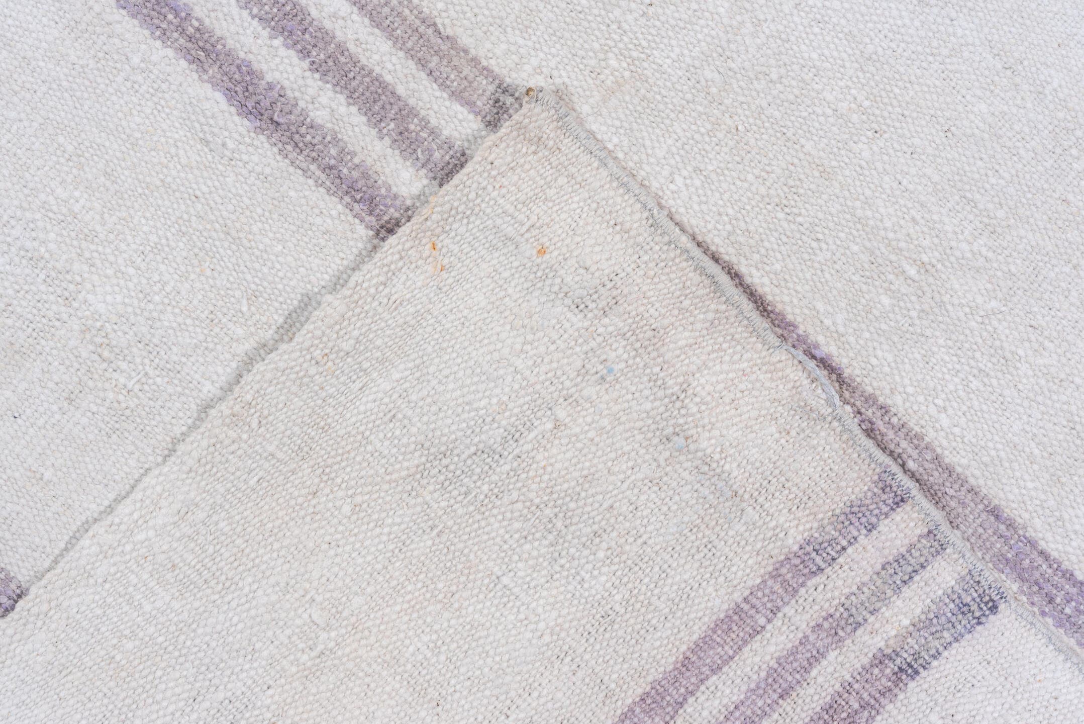 9' x 11' one-of-a-kind handmade antique Flatweave large size rug. Color palette: ivory, lavender, gold, cream, light gray