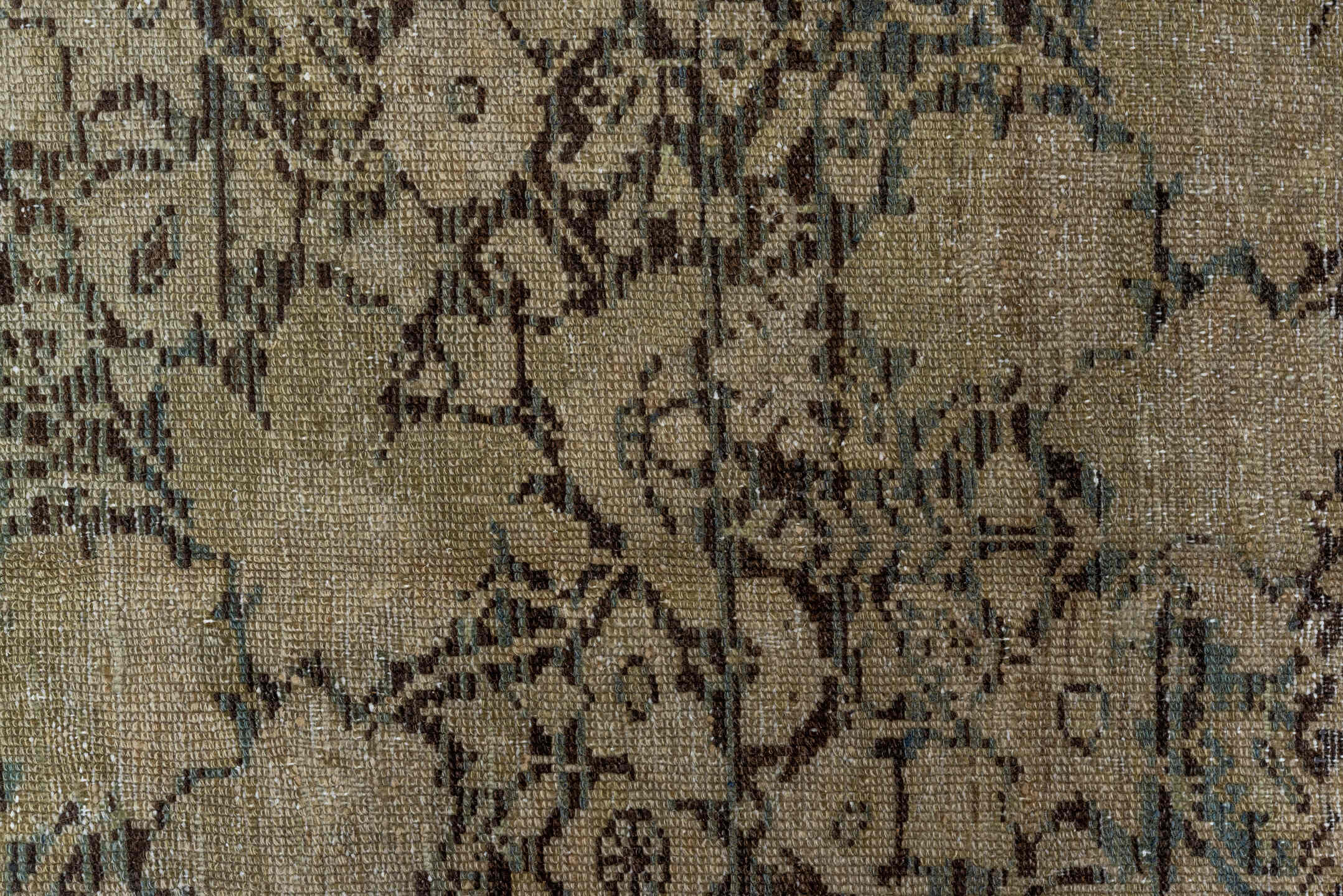 7' x 15' one-of-a-kind handmade antique Malayer rug. Color palette: ivory, taupe, brown, charcoal, pale blue, beige, gray