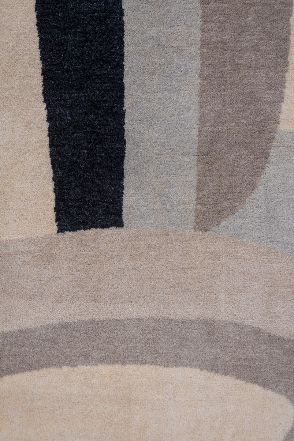 12' x 13' one-of-a-kind handmade vintage Art Deco oversize rug. Color palette: black, blue, brown, dark gray, gray